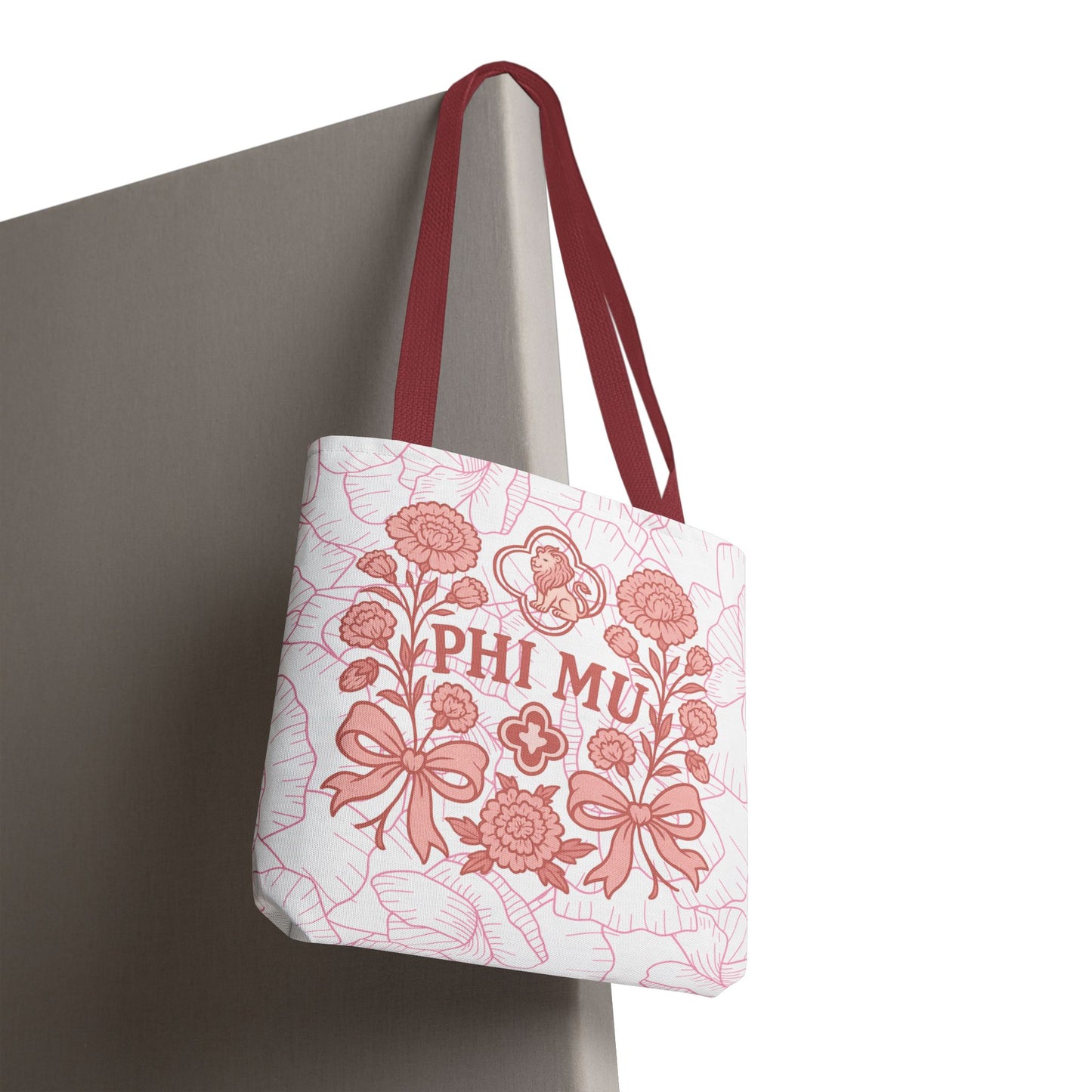 Phi Mu Floral Tote Bag, Sorority Bag, Gift for Sorority Sisters, Pink Floral Tote, College Essentials, AOP Design