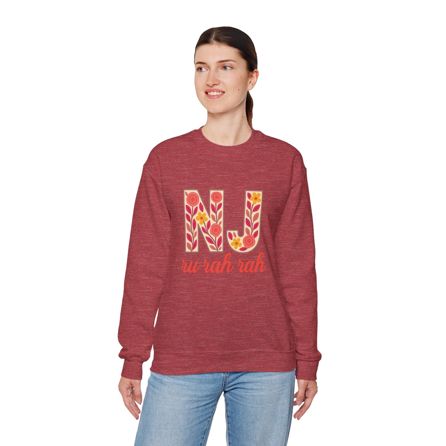 NJ Floral Pattern Crewneck Sweatshirt, Cozy Jersey, Casual Layer, Unique Gift, Fall Fashion, Unisex Apparel