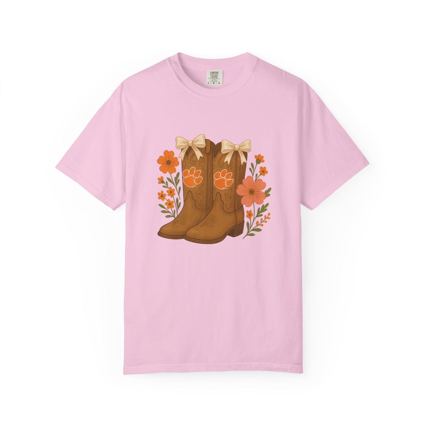 Cowgirl Boots Floral T-Shirt, Go Tigers Game Day, Comfort Colors