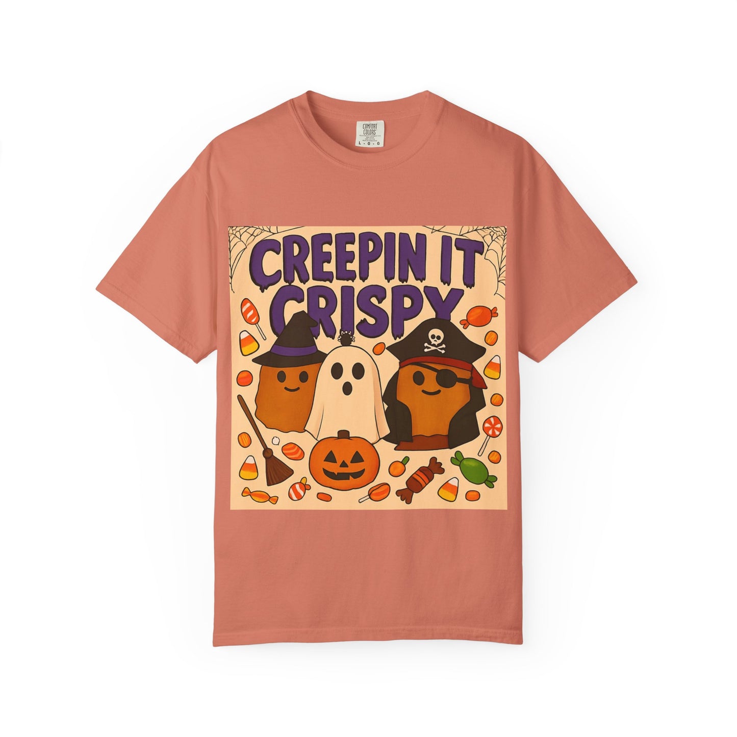 Halloween Themed T-Shirt, Creepin It Crispy T-Shirt, Unisex Shirt for Fall, Cute Halloween Tee, Festive Ghost & Candy Design