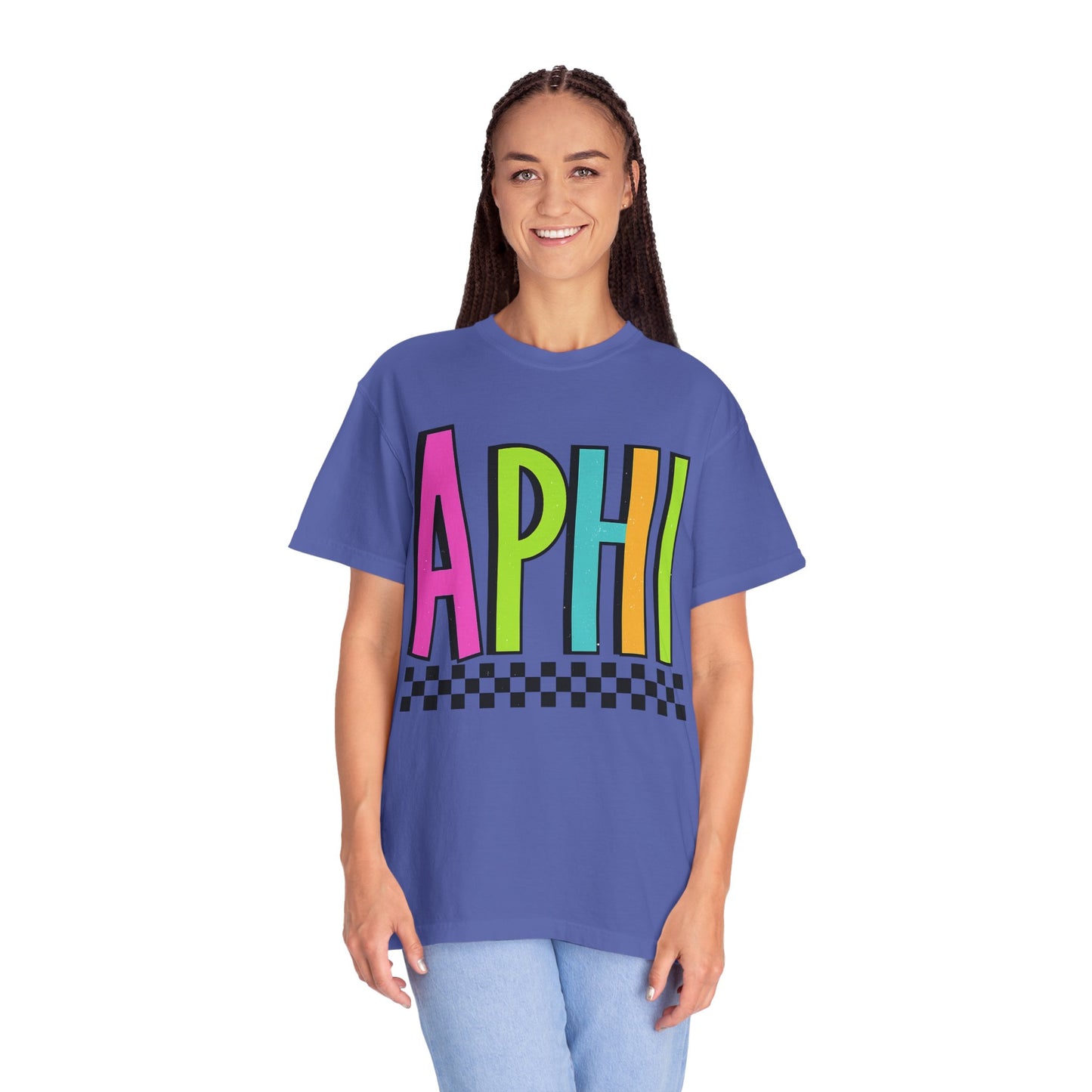 Checkered Neon Alpha P Colorful Graphic Unisex T-Shirt