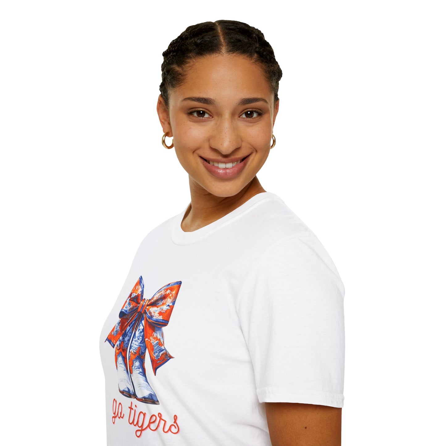 AU Coquette Boot Bow Cheerful Unisex T-Shirt with Bow Design - Perfect for Game Day, Sports Fans, Birthdays, and Casual Wear, Go Tigers!