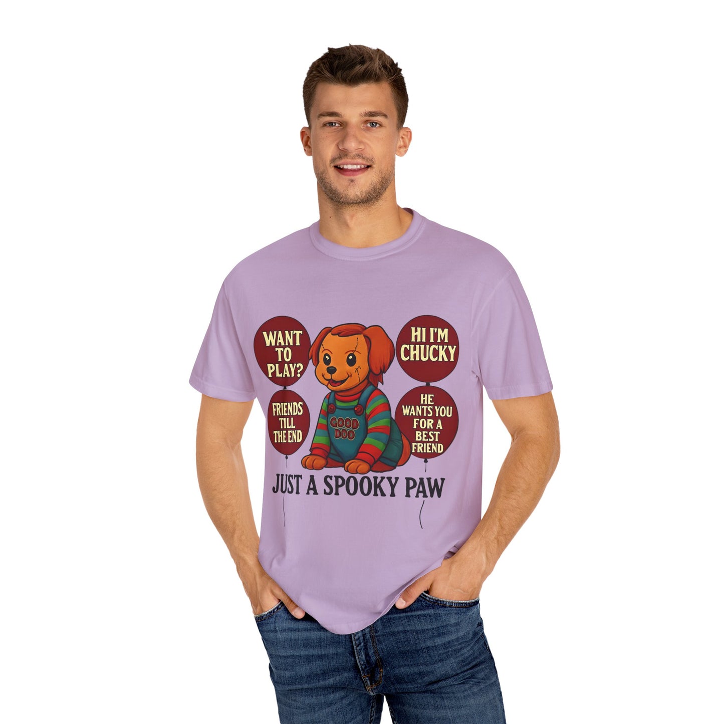 Spooky Graphic T-shirt, Halloween Costume Top, Unisex Tee, Funny Chucky Shirt, Gift for Horror Fans, Cute Spooky Apparel