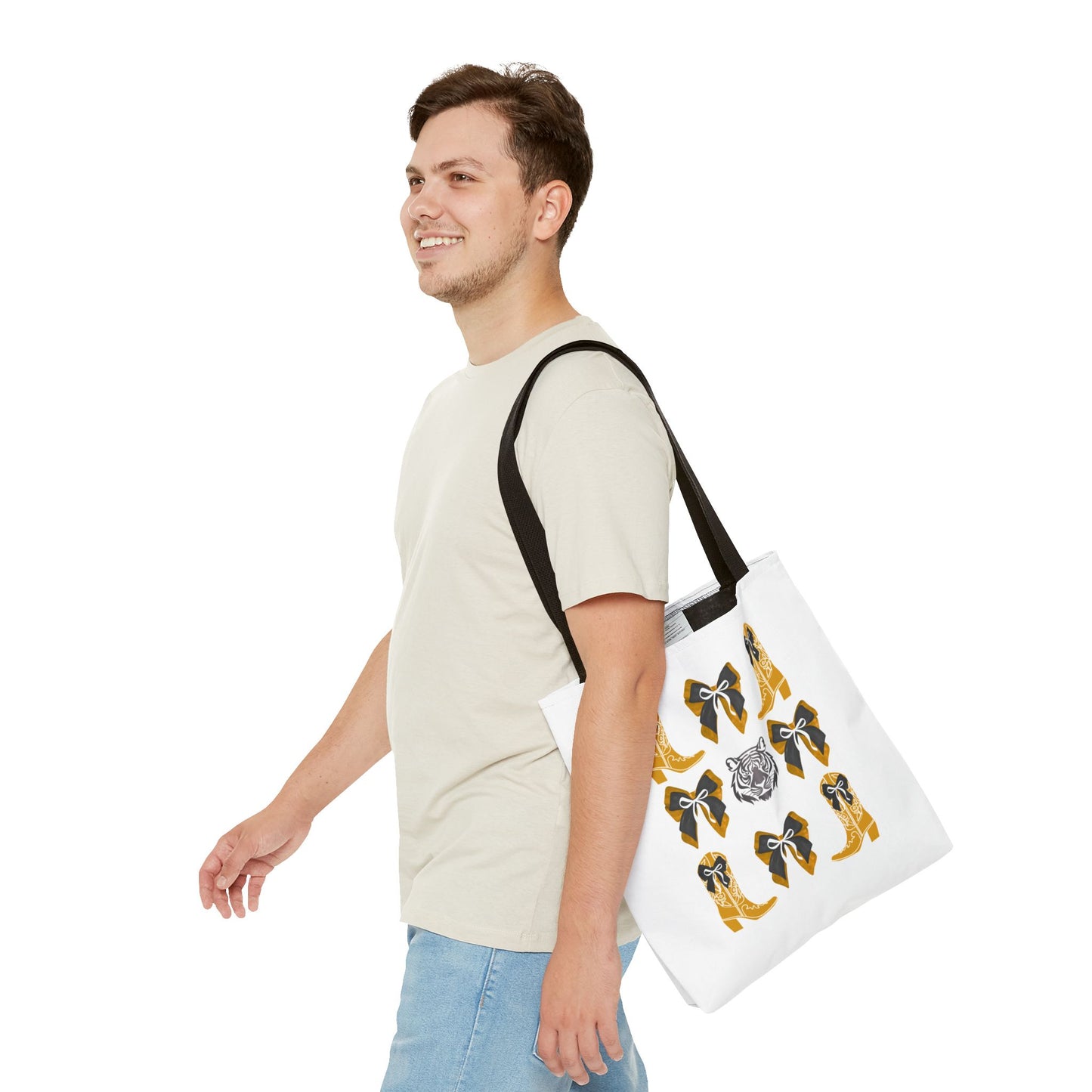 Mizzou tigers tote bag, missouri game day, Stylish Tote Bag with Boots and Tiger Design, missouri fan gift, missouri tigers alumni, graduation gift, mo tigers
