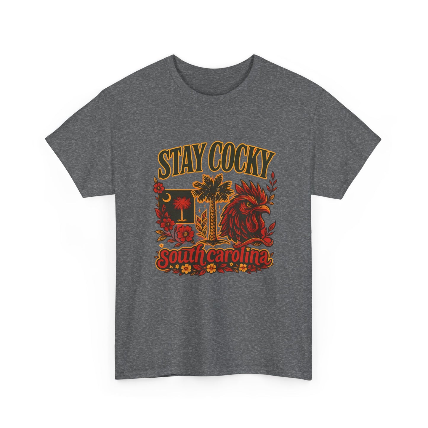 Stay Cocky Unisex Heavy Cotton Tee, Casual Graphic Tee, South Carolina Pride Shirt, Fun Vacation Wear, Perfect Gift for Gamecocks Fans