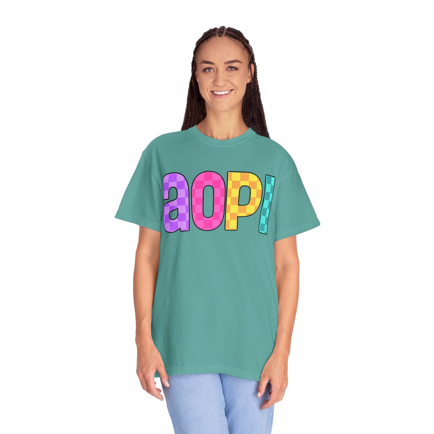 Colorful Graphic Tee - Trendy Unisex Garment-Dyed T-shirt for Casual Summer Wear and AOPI Spirit Gift