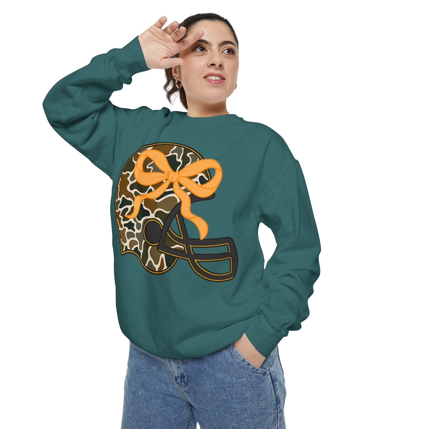 Comfort colors sweatshirt Camo Helmet Design, Casual Athletic Wear, Unisex Fall Fashion, Gift for Sports Fans