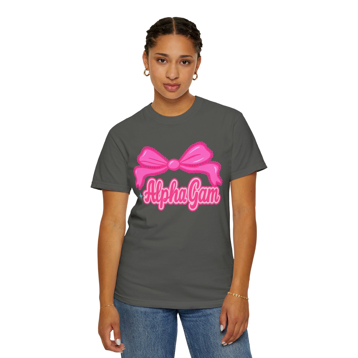AlphaGam Bow T-Shirt | Unisex Garment-Dyed Tee for Sorority Sisters, College Apparel, Gifts for Greek Life, Casual Outfit, Sorority [...]
