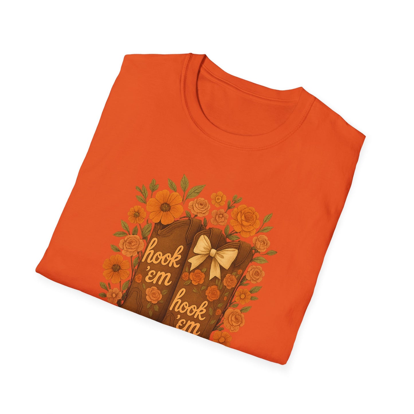 Tx Hook Em Floral Cowboy Boot T-Shirt, Hook 'Em Tee, Autumn Apparel, Country Style, Gift for Her, tx longhorns, texas fan gift, hook em horns, graduation gift, college student gift