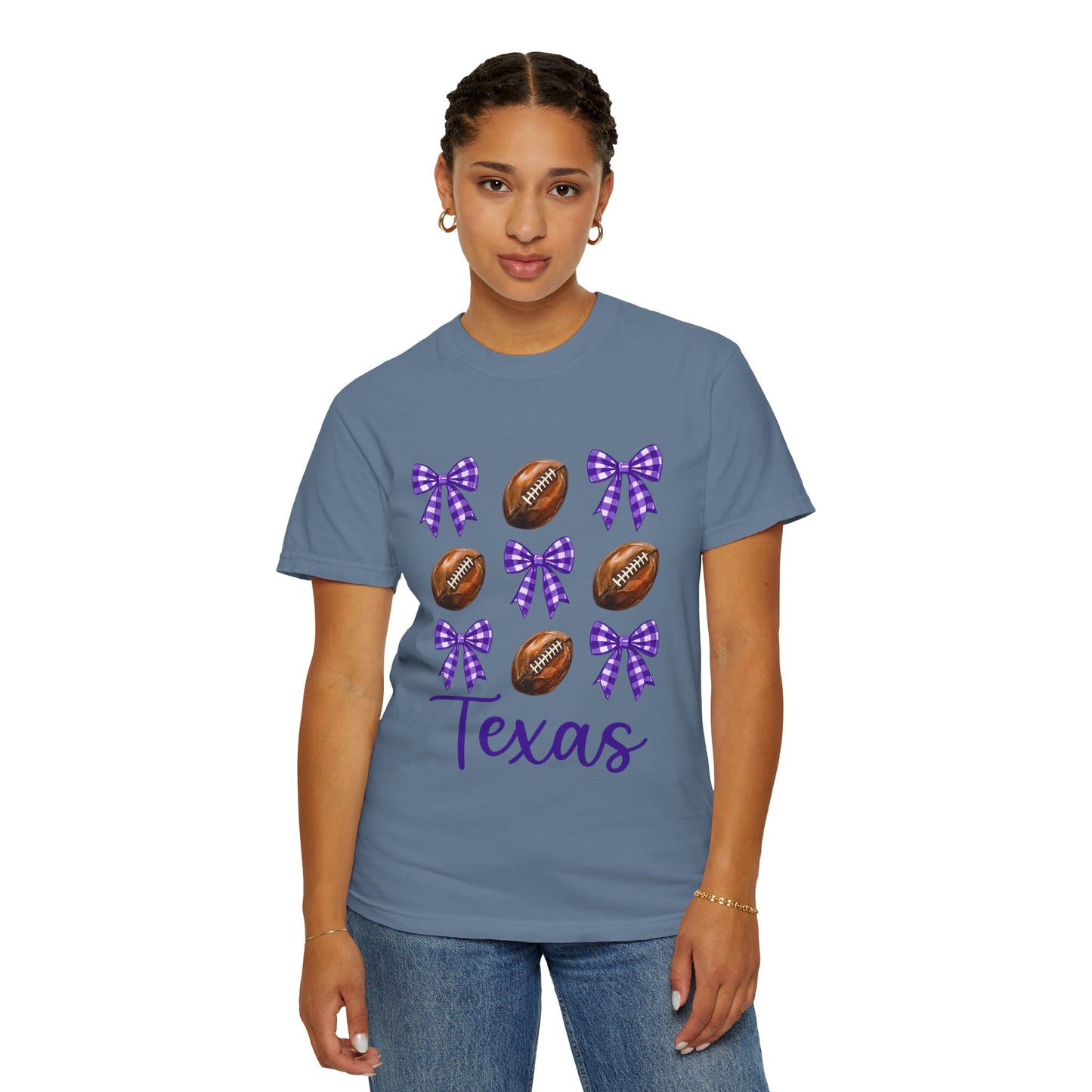 Texas Football Unisex T-Shirt with Purple Bows - Game Day Sports Apparel for Horned Frogs Fans
