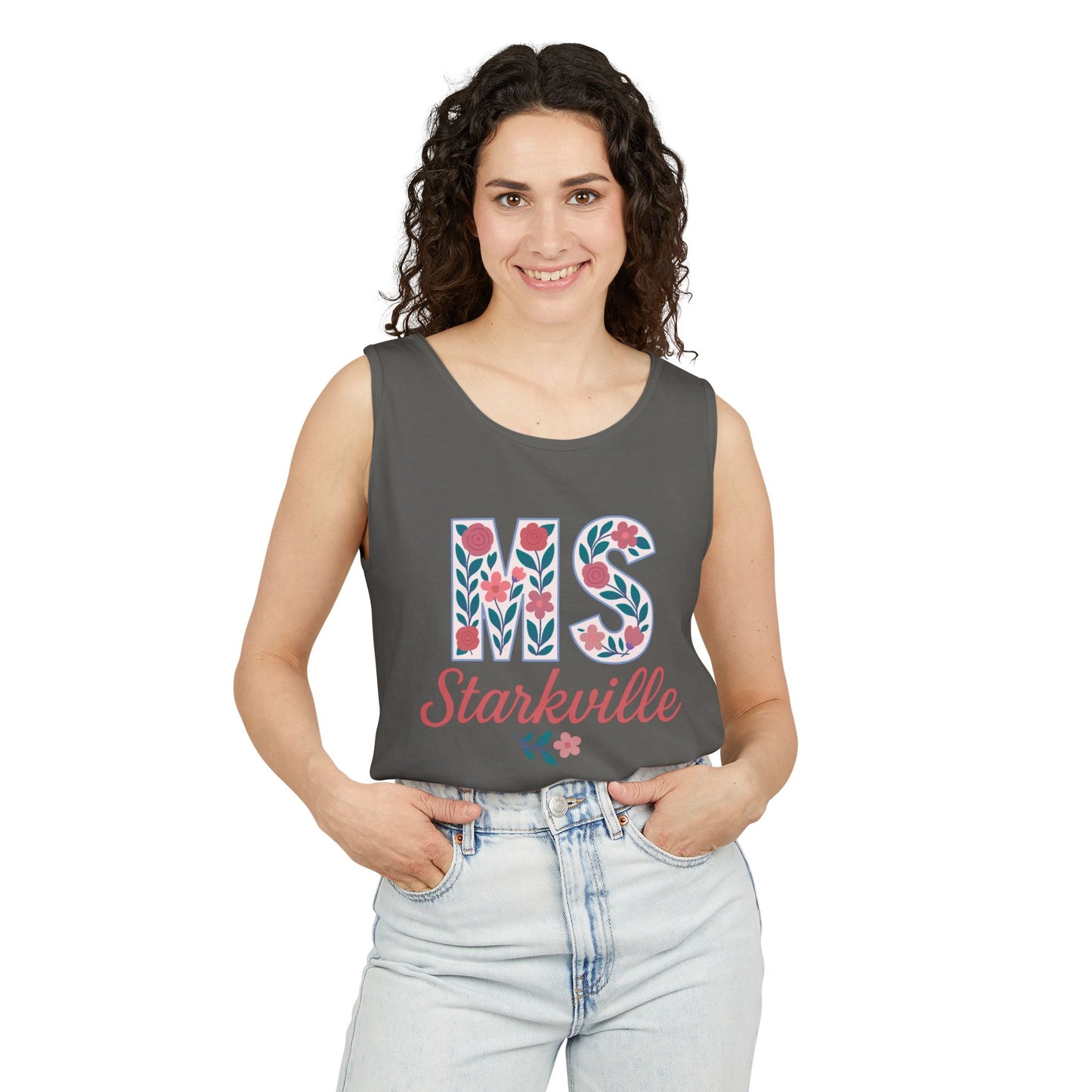 Mississippi Floral Monogram Summer Tank Top, Comfort Colors, Perfect for Casual Outings, Gifts, Beach Days, Graduation Celebrations,