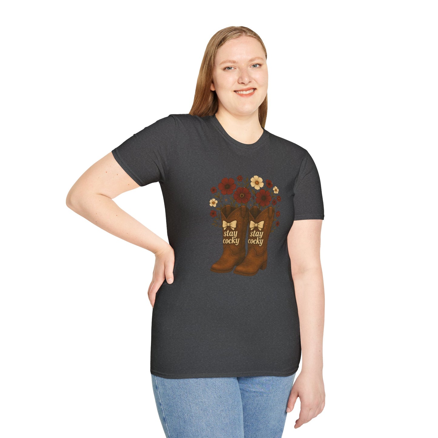 Sc stay cocky coquette t-shirt, Lucky Cowboy Boots T-Shirt, Country Style Tee, Floral Graphic Shirt, Gift for sc fan, go gamecocks, sc game day, graduation gift, college student gift