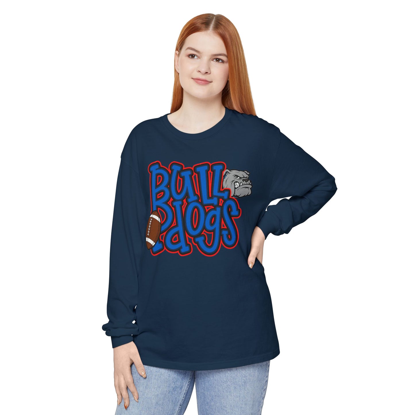 Bull Dogs Long Sleeve T-Shirt - Unisex Garment-Dyed Tee for Sports Fans