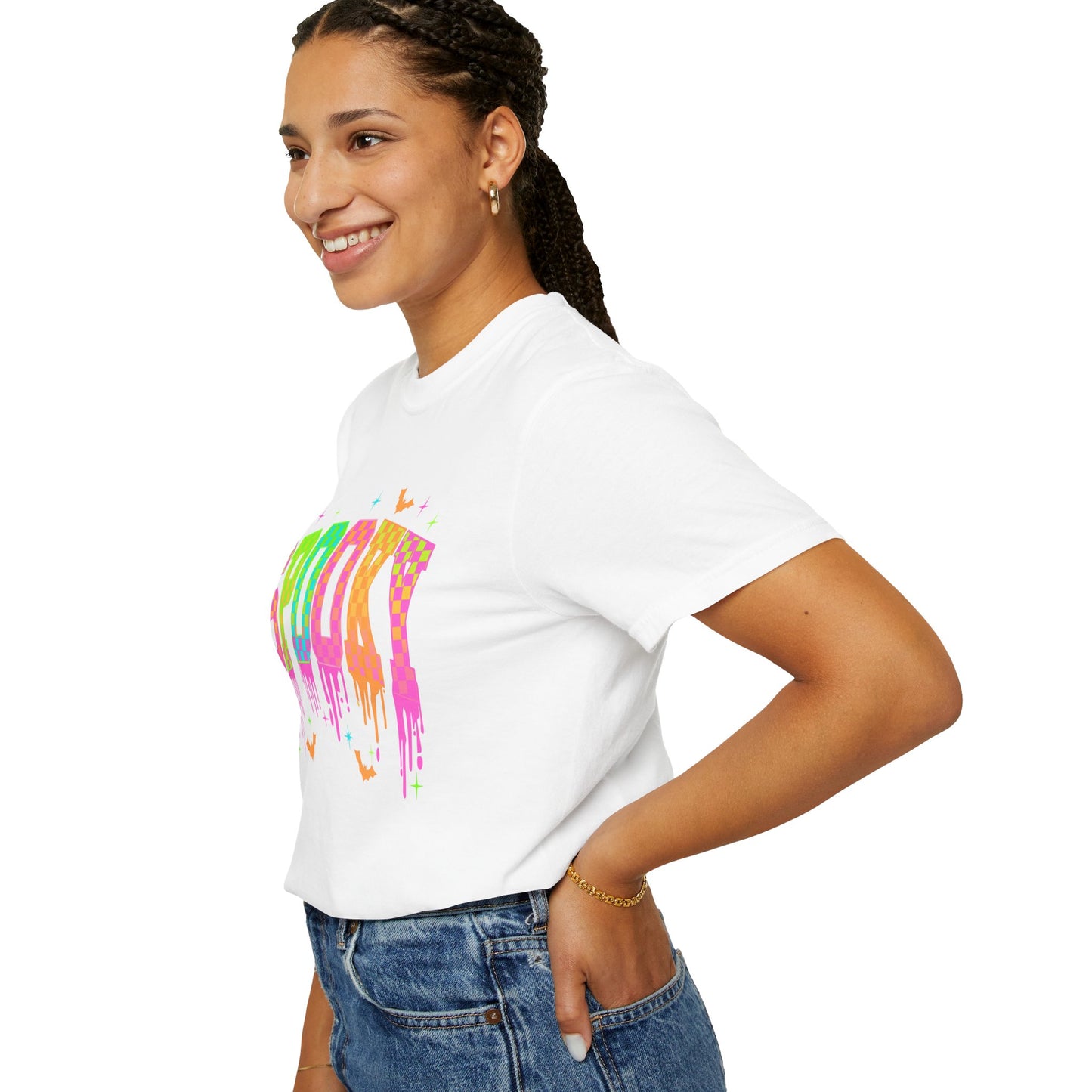 Colorful Neon Checkered Spooky T-Shirt