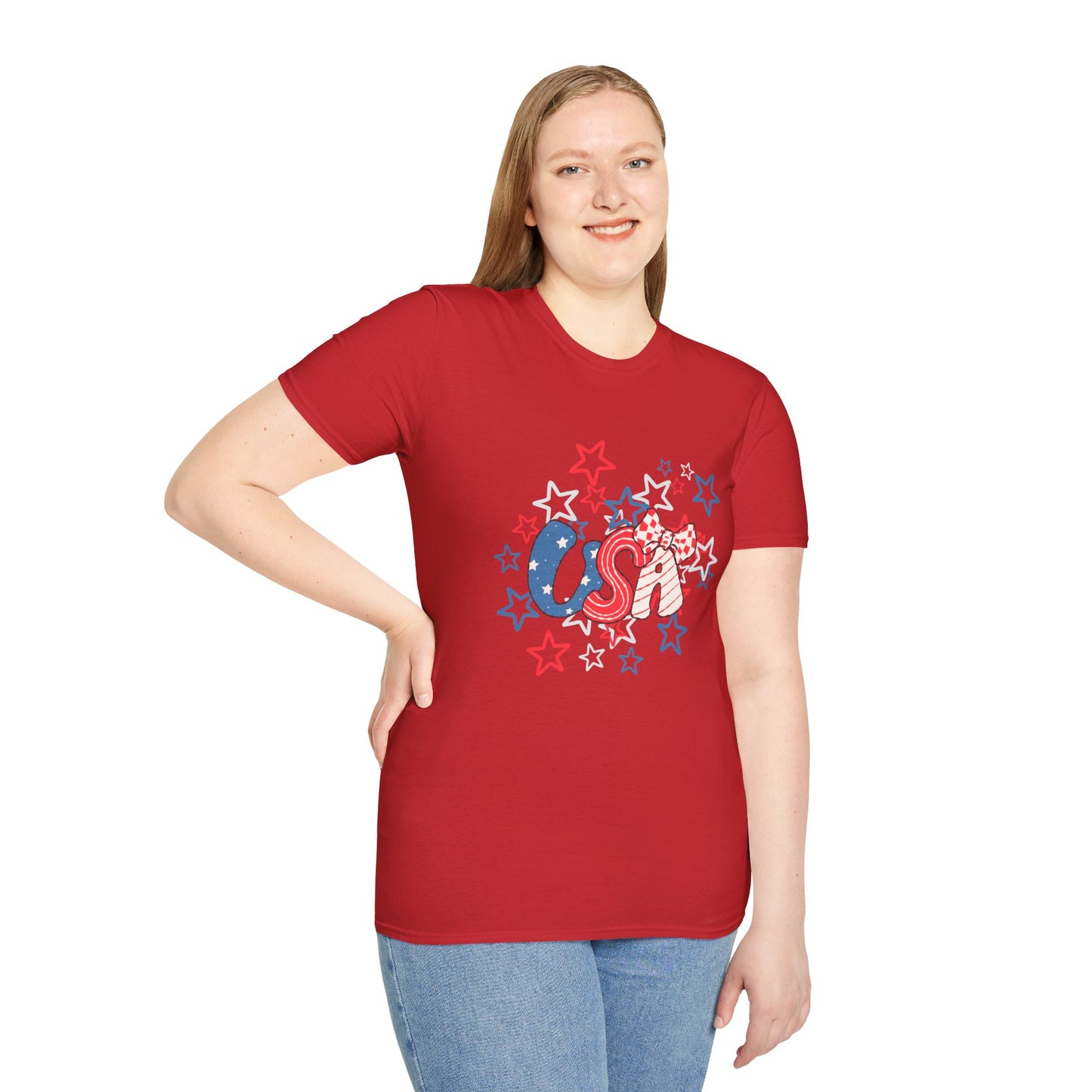 Patriotic Unisex T-Shirt for Independence Day, July 4th Celebration, Star-Patterned Tee, USA Graphic Top, Casual American Apparel