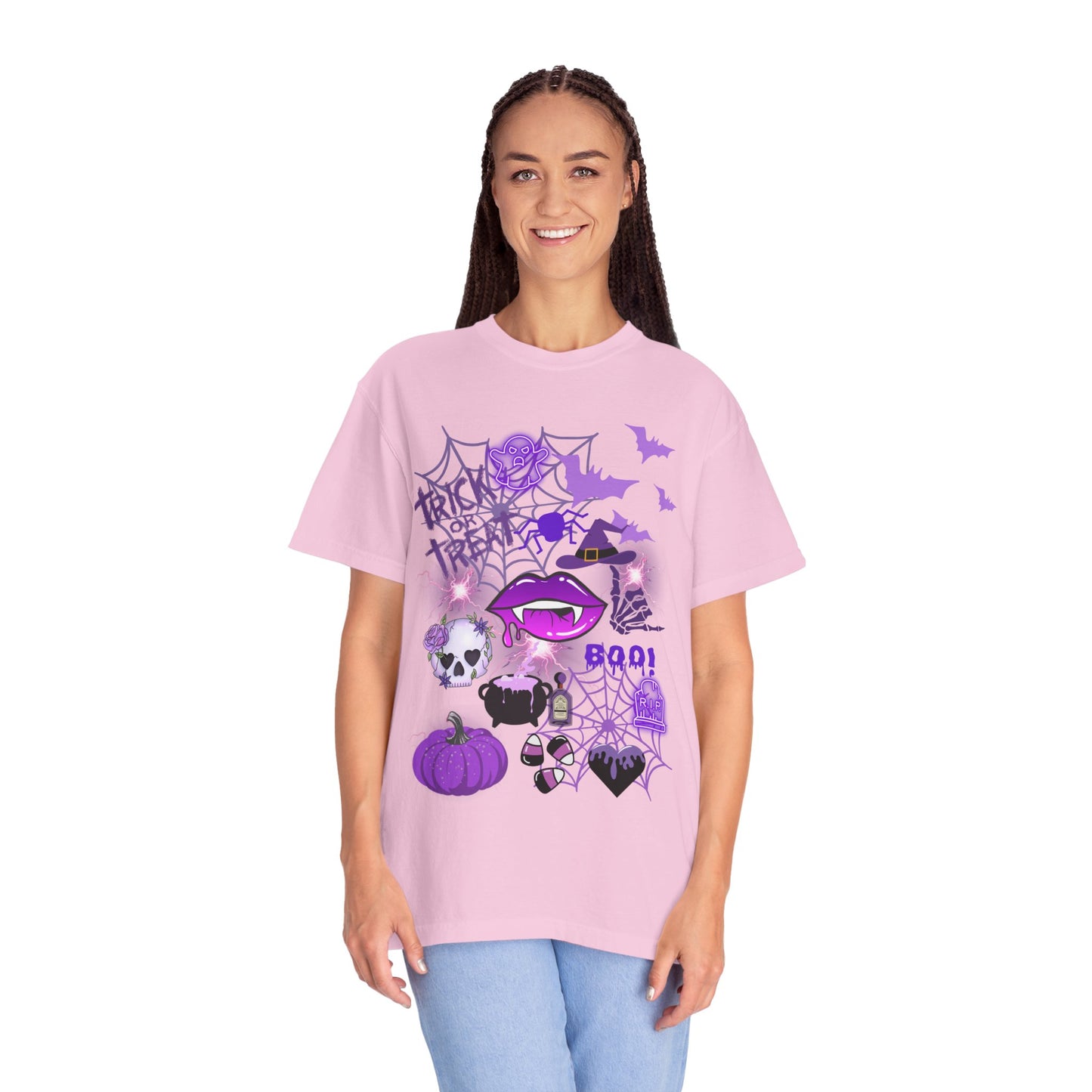 Spooky Purple Vibes Halloween Graphic T-Shirt, Fun Unisex Tee for Spooky Season, Trick or Treat, Boo! Shirt, Halloween Party Wear, Gift Idea
