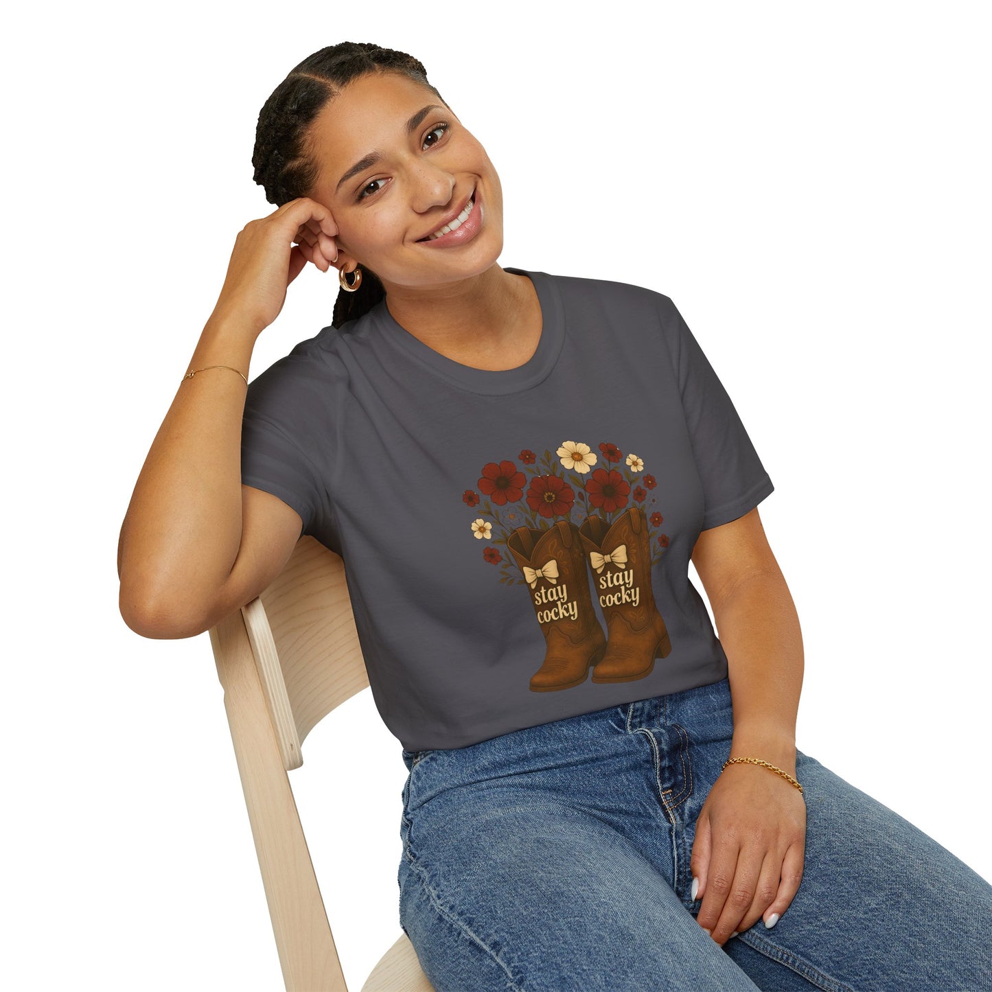 Sc stay cocky coquette t-shirt, Lucky Cowboy Boots T-Shirt, Country Style Tee, Floral Graphic Shirt, Gift for sc fan, go gamecocks, sc game day, graduation gift, college student gift