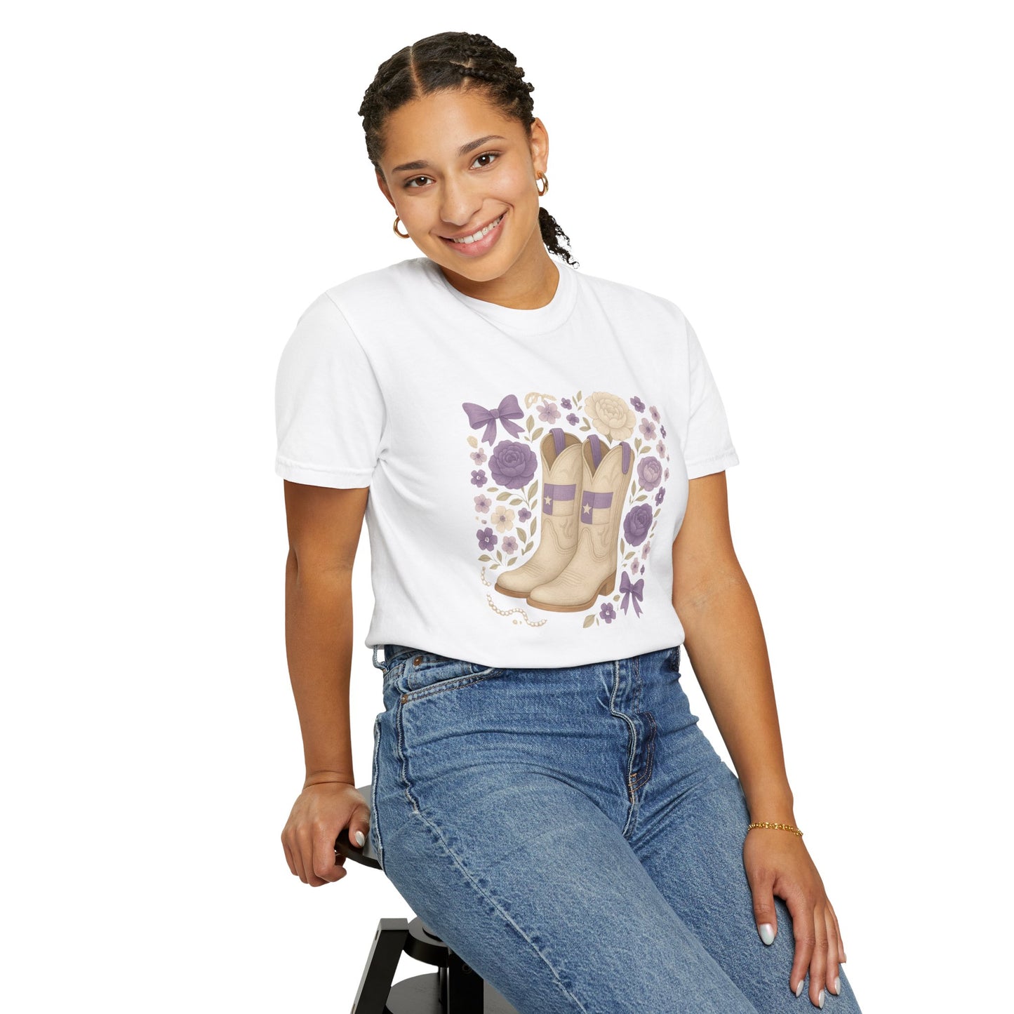 Whimsical Floral Boots Unisex T-Shirt | Casual Style, Gift for Her, Texas Christian University, TCU Frogs, Comfort Colors, Texas Fan gift, Graduation Gift