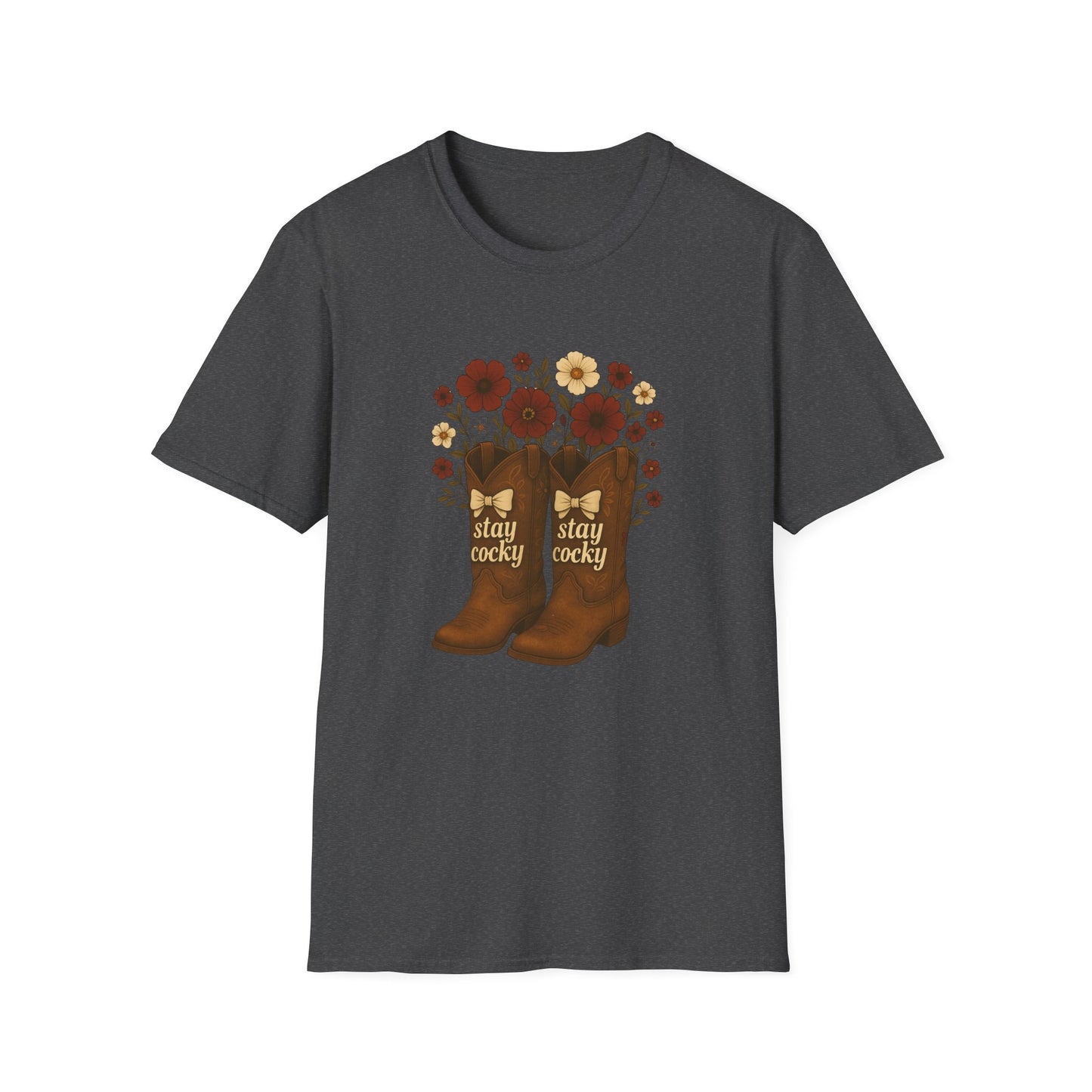 Sc stay cocky coquette t-shirt, Lucky Cowboy Boots T-Shirt, Country Style Tee, Floral Graphic Shirt, Gift for sc fan, go gamecocks, sc game day, graduation gift, college student gift