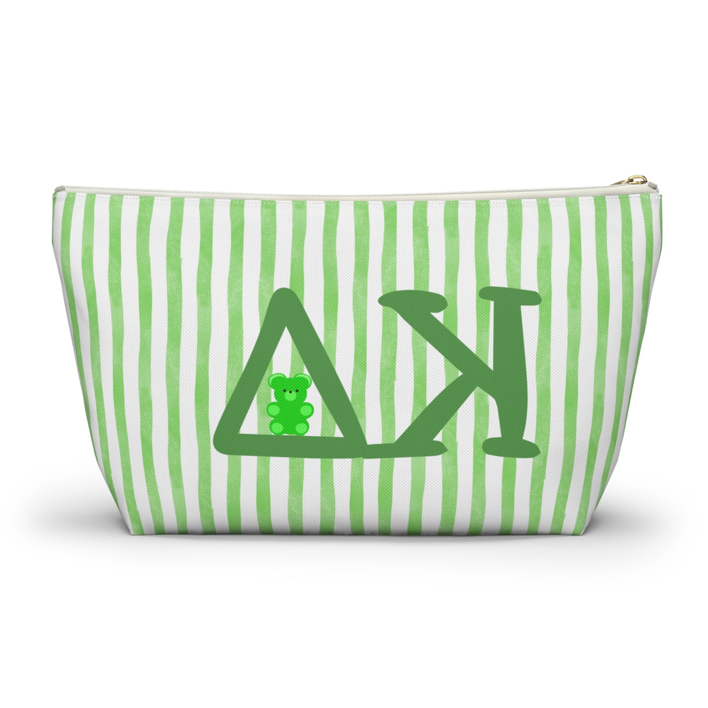 KD Green Striped Accessory Pouch | Cute Makeup Bag, Storage Organizer, Gift for Students, Eco-Friendly Travel Pouch, Teddy Bear Lover Gift