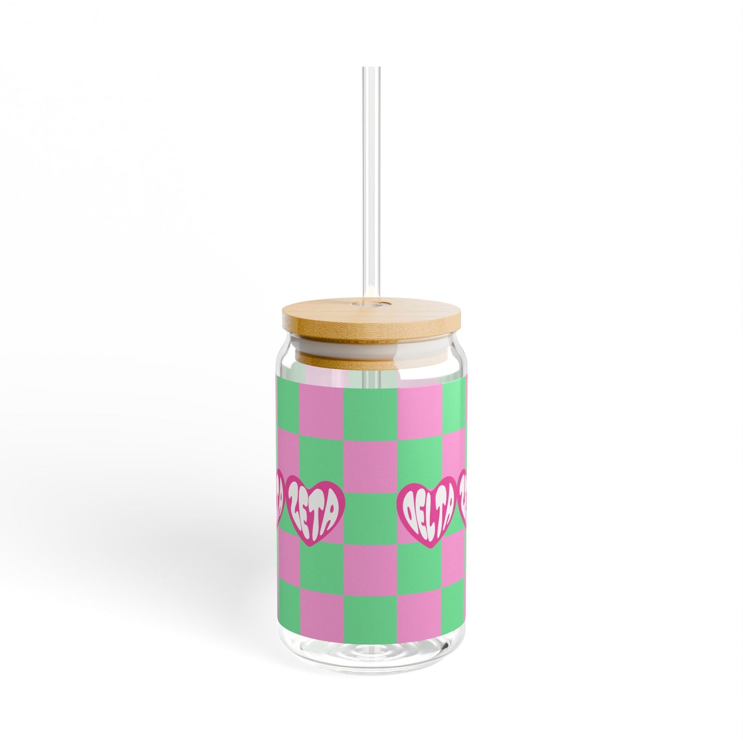 Delta Zeta Retro Sipper Glass with Cute Heart Design, Ideal for Parties, Gifts, Home Decor, Summer Drinks, Eco-Friendly Beverage Container