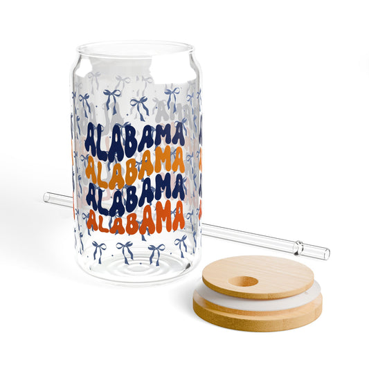Coquette Bow AU Alabama Sipper Glass, 16oz - AU Tigers Game Day Drinkware, Summer Vibes, Eco-Friendly Beverage Container, Gift for Auburn Fans, Graduation Gift