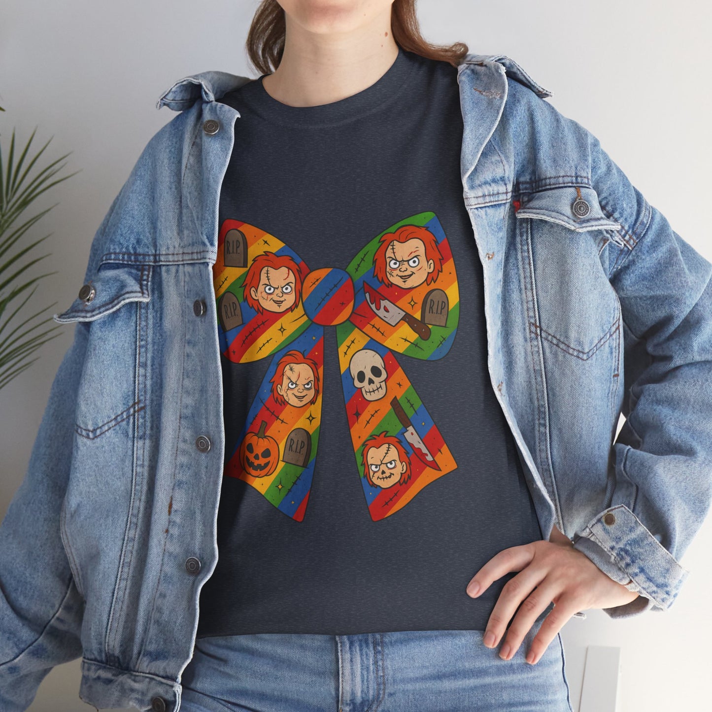 Colorful Halloween Bow Tee, Fun Costume T-Shirt, Halloween Party Shirt, Unisex Graphic Tee, Cozy Everyday Wear, Unique Gift Idea