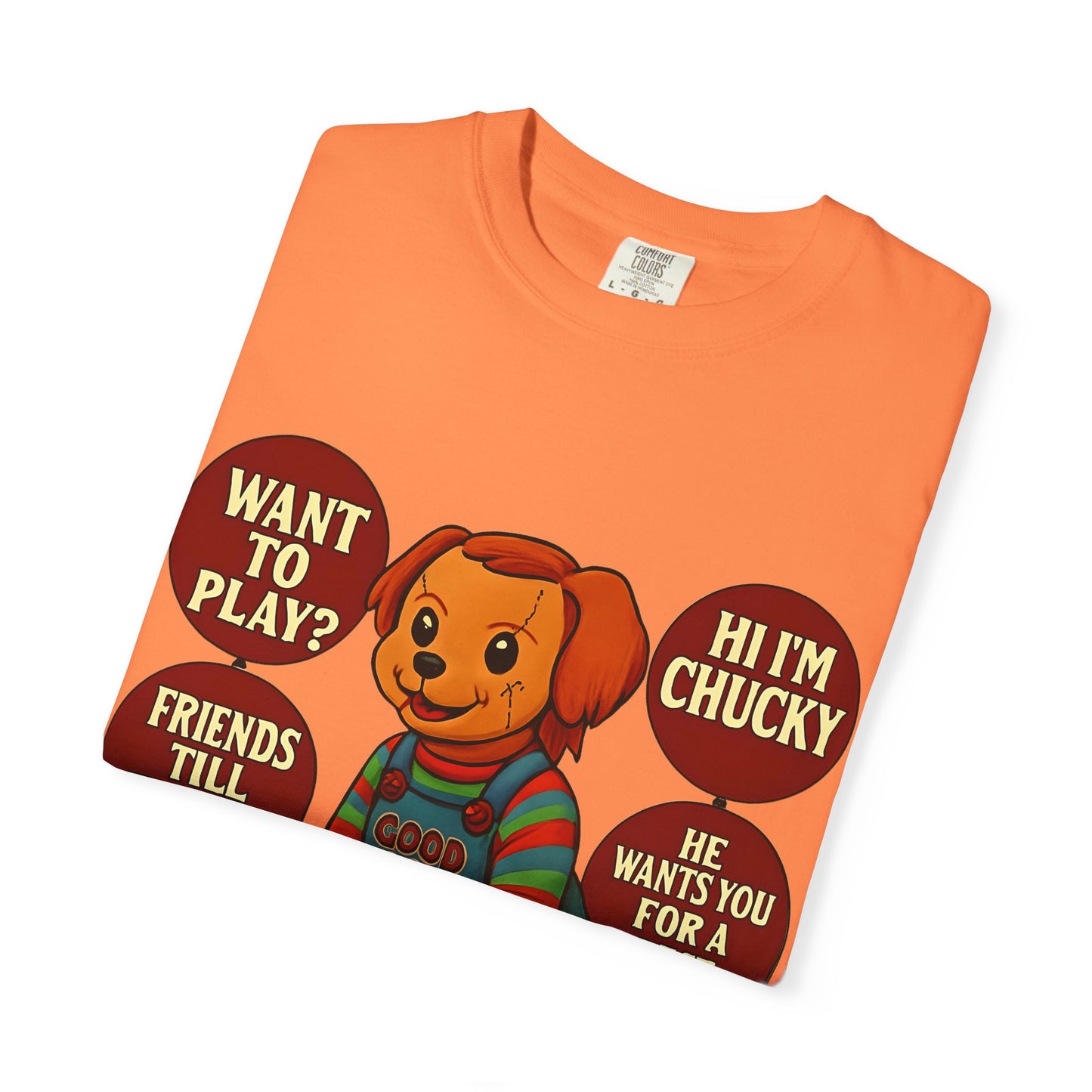 Spooky Graphic T-shirt, Halloween Costume Top, Unisex Tee, Funny Chucky Shirt, Gift for Horror Fans, Cute Spooky Apparel