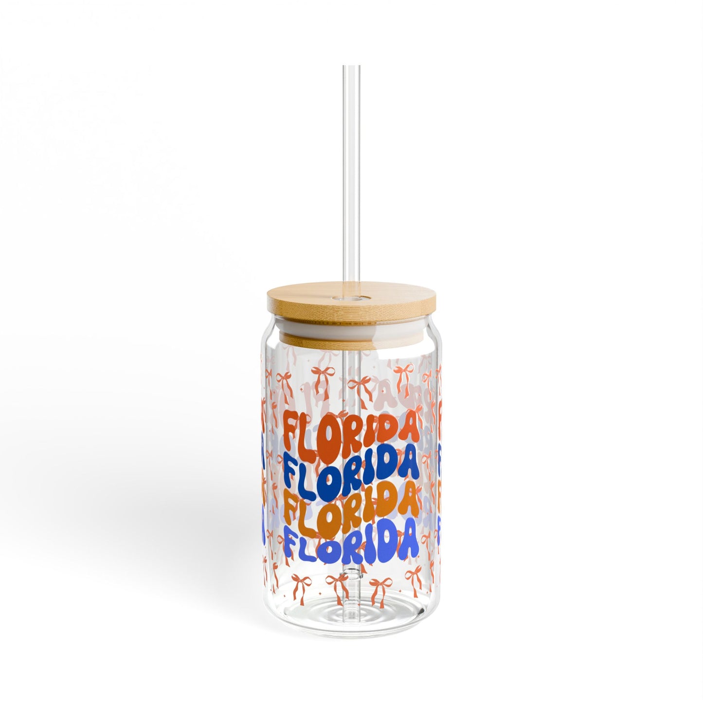Coquette Bow Florida Sipper Glass, 16oz - Reusable Drinkware, Summer Vibes, Beach Lovers Gift, Eco-Friendly, FL gators, graduation gift, college student gift, florida fan