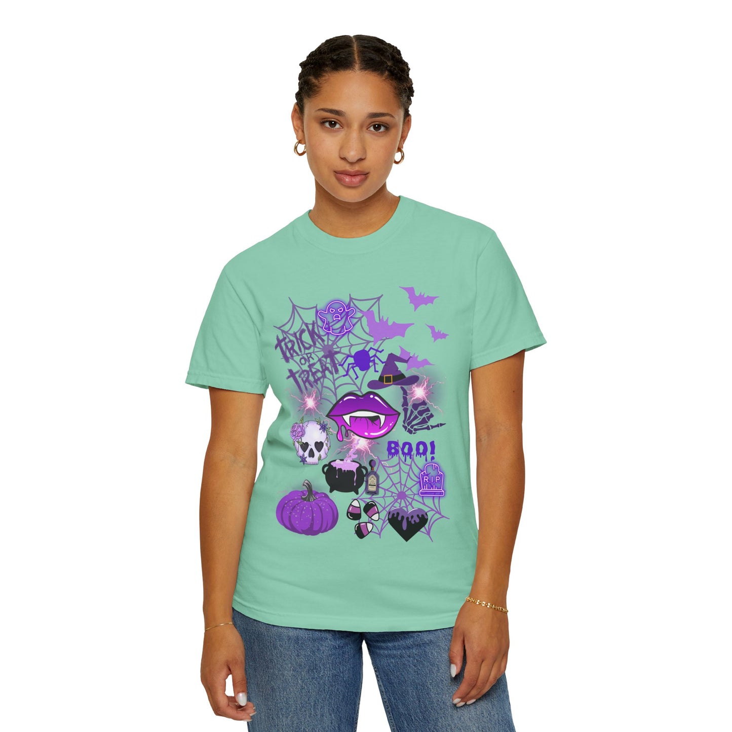 Spooky Purple Vibes Halloween Graphic T-Shirt, Fun Unisex Tee for Spooky Season, Trick or Treat, Boo! Shirt, Halloween Party Wear, Gift Idea