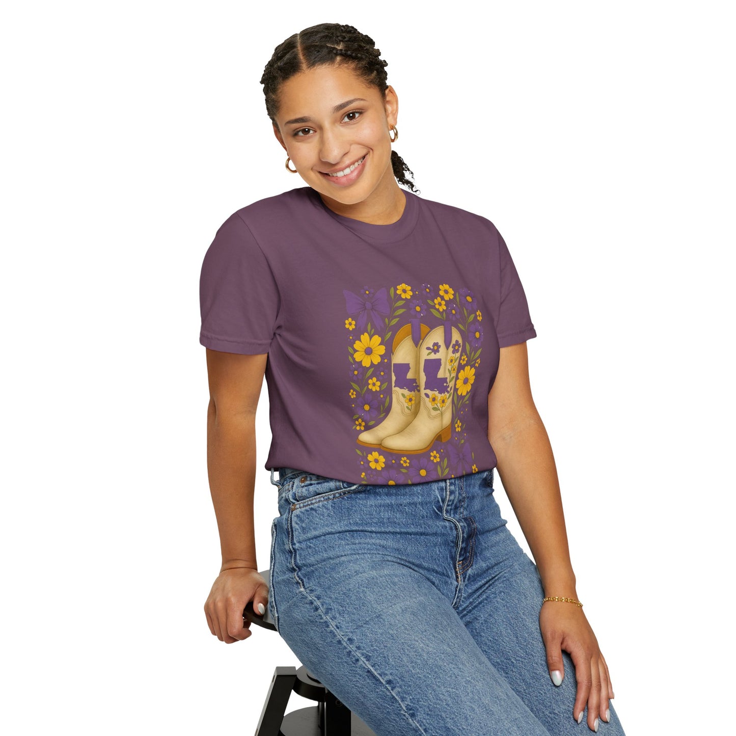 T-Shirt - Western Floral Boot T-Shirt, Vintage Graphic Shirt, Gift for Cowgirl, LSU Tigers, Louisiana Game Day