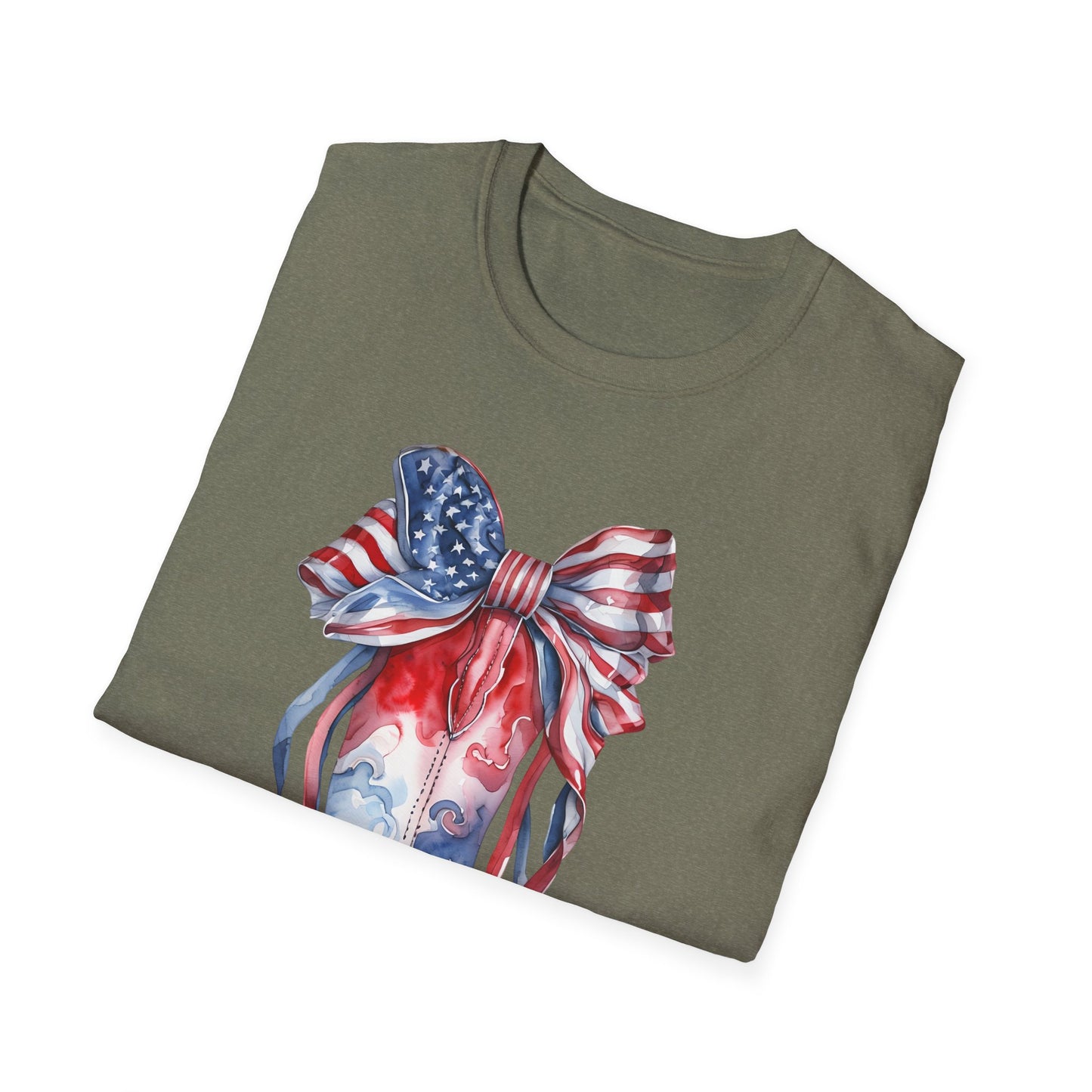 Patriotic Cowboy Boot T-Shirt | Unisex Softstyle Tee for Independence Day