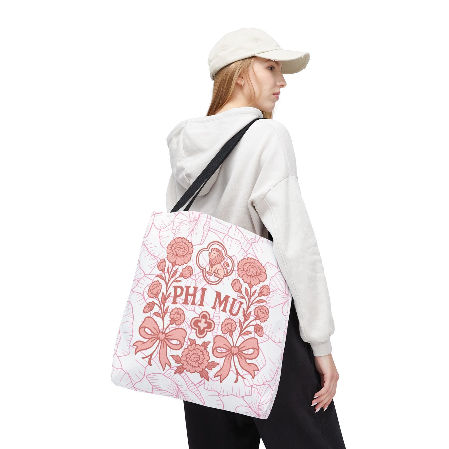 Phi Mu Floral Tote Bag, Sorority Bag, Gift for Sorority Sisters, Pink Floral Tote, College Essentials, AOP Design