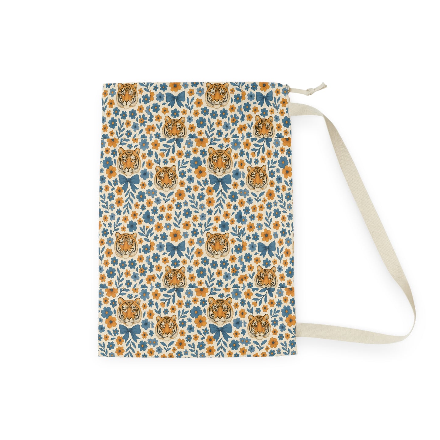 Floral Laundry Bag with Cute Tiger Design | Stylish Laundry Hamper, Home Decor, Gift for Cat Lovers, Eco-Friendly Laundry Storage