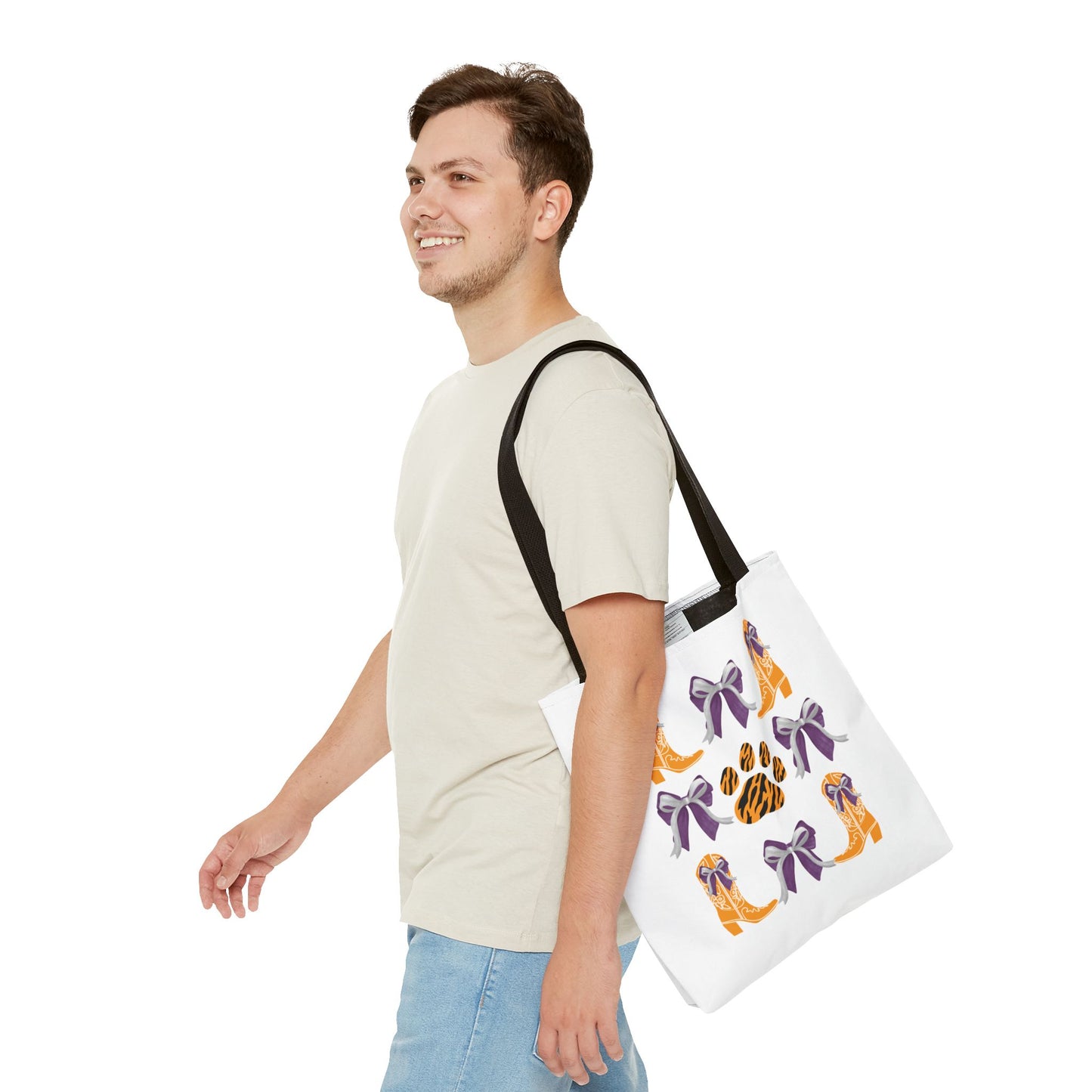 SC Clemson Coquette Bow Tiger Print Tote Bag, Go Tigers, SC Game Day, Clemson, SC, College Student Gift, Graduation Gift, SC Tigers Fan, Clemson Alumni