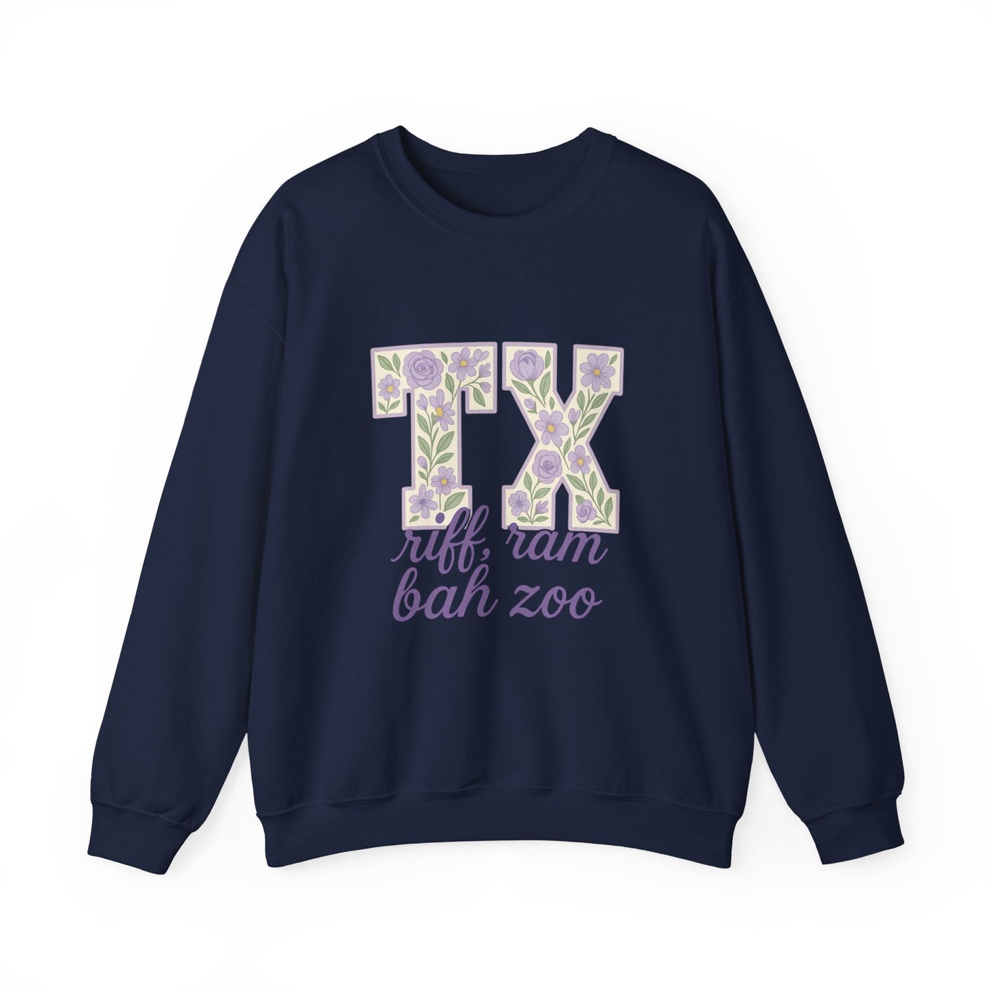 Texas Floral Sweatshirt, Cozy Unisex Crewneck, TX Riff Ram Bah Zoo Pullover, Gift for College Students, Texas Pride Apparel, Spring Fashion