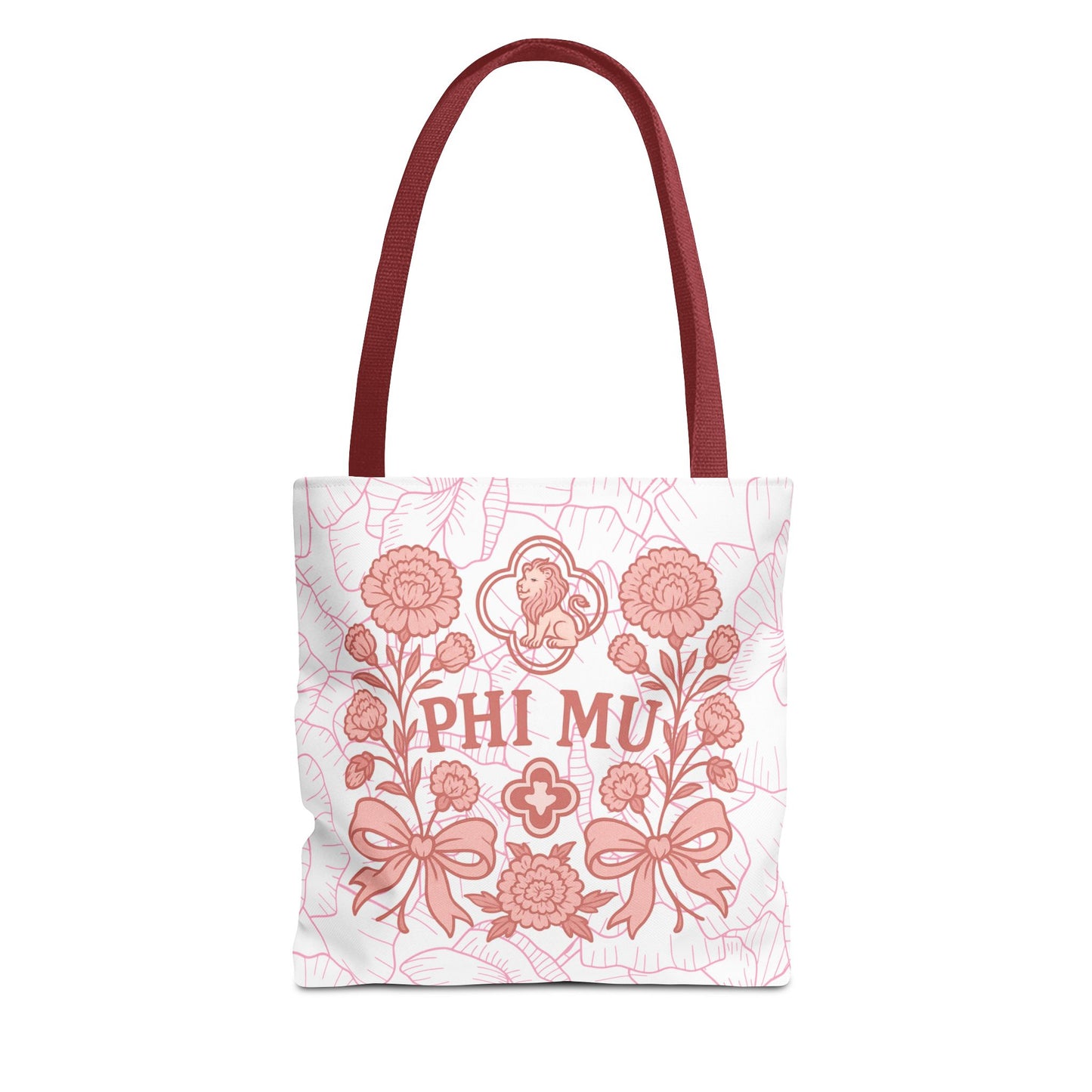 Phi Mu Floral Tote Bag, Sorority Bag, Gift for Sorority Sisters, Pink Floral Tote, College Essentials, AOP Design