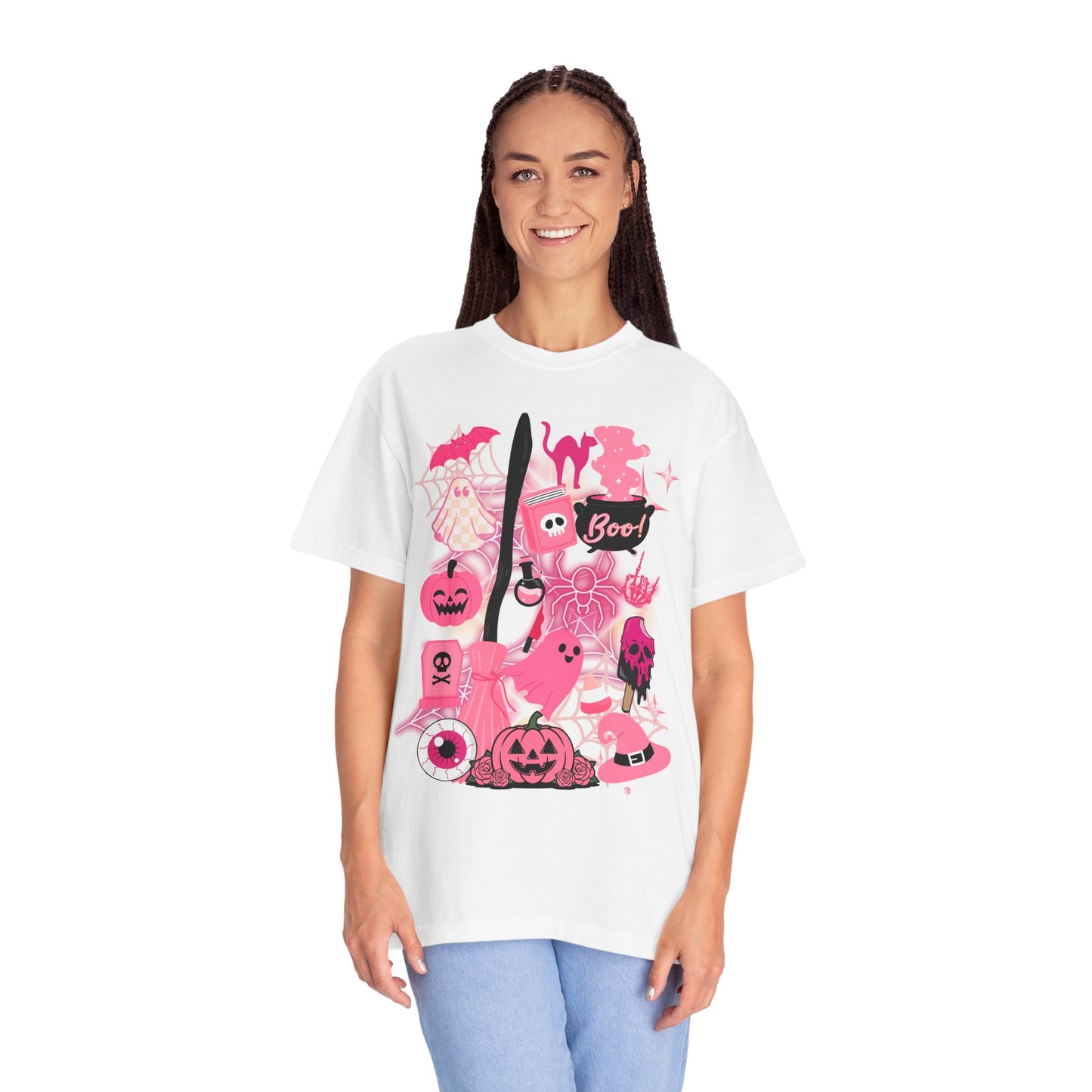Pink Halloween-Themed Unisex T-shirt, Spooky Shirt, Ghostly Apparel, Boo T-shirt, Fall Fashion, Halloween Costume Top