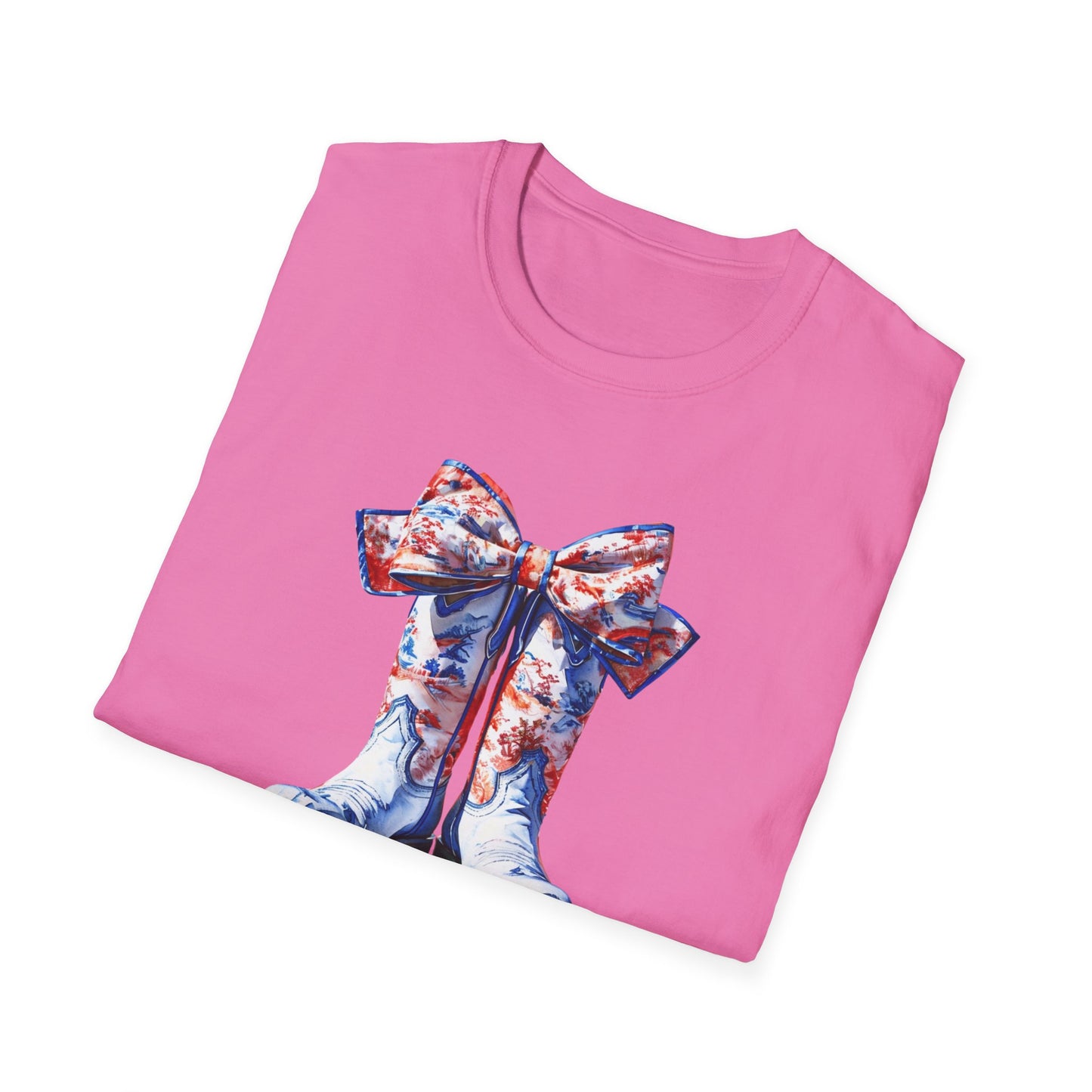 , go Rebs  Cheerful Unisex Softstyle T-Shirt with Bow Design | Gift for Sports Fans, Casual Wear, Team Spirit, Game Day Shirt, Cheerleading Top