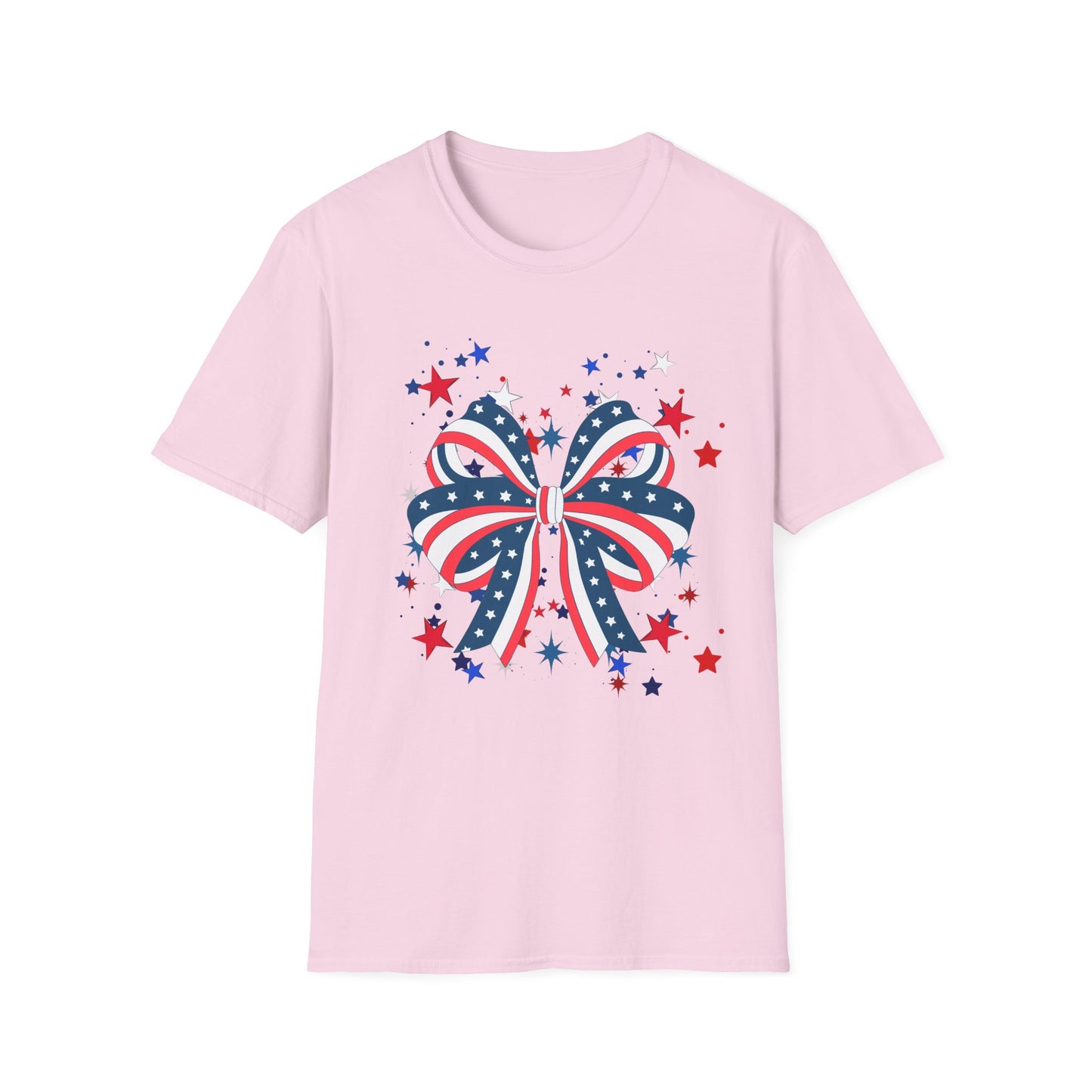 Patriotic Bow T-Shirt for Celebrations, 4th of July, Summer BBQ, Casual Outfit, Gift for Her, Unisex Softstyle Tee