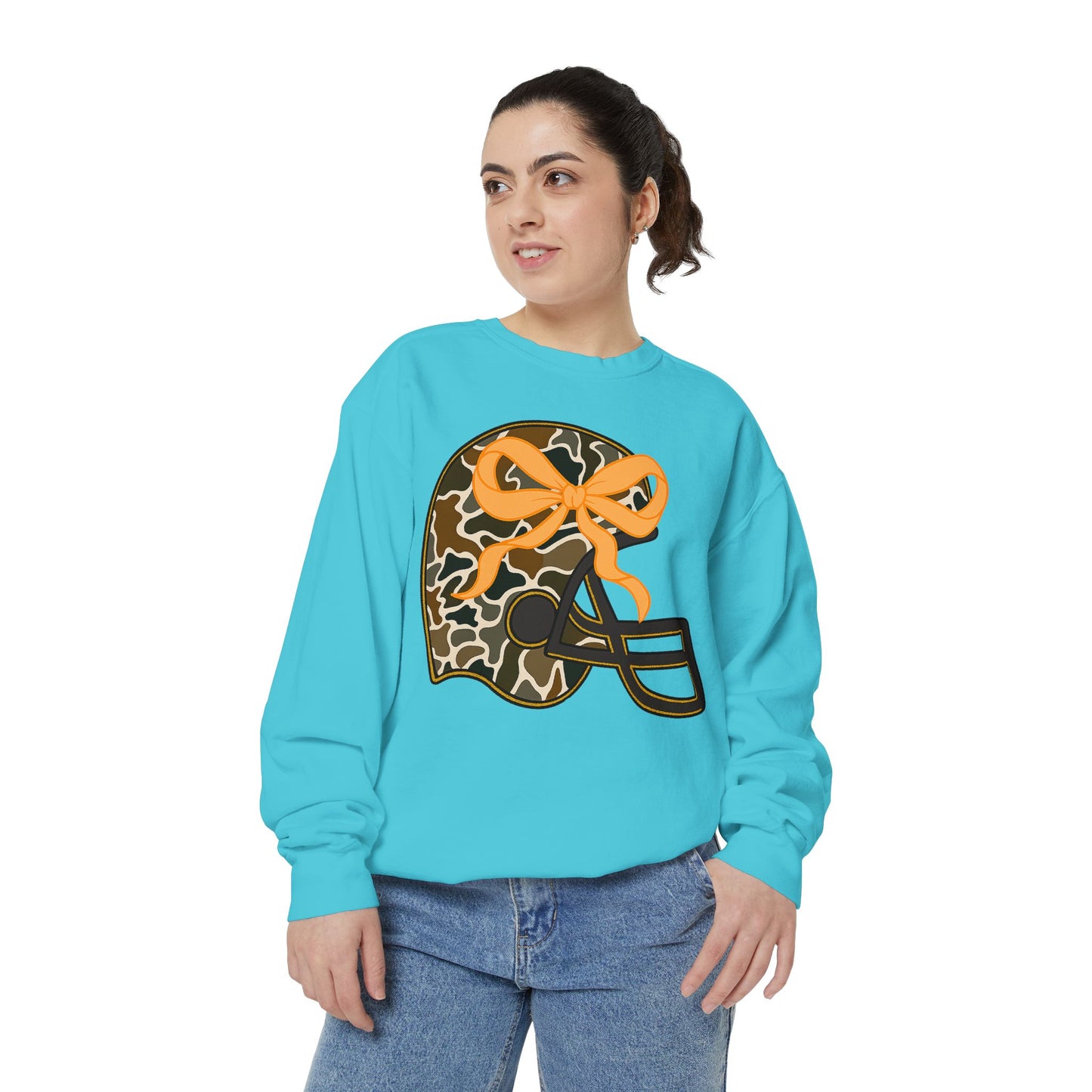 Comfort colors sweatshirt Camo Helmet Design, Casual Athletic Wear, Unisex Fall Fashion, Gift for Sports Fans