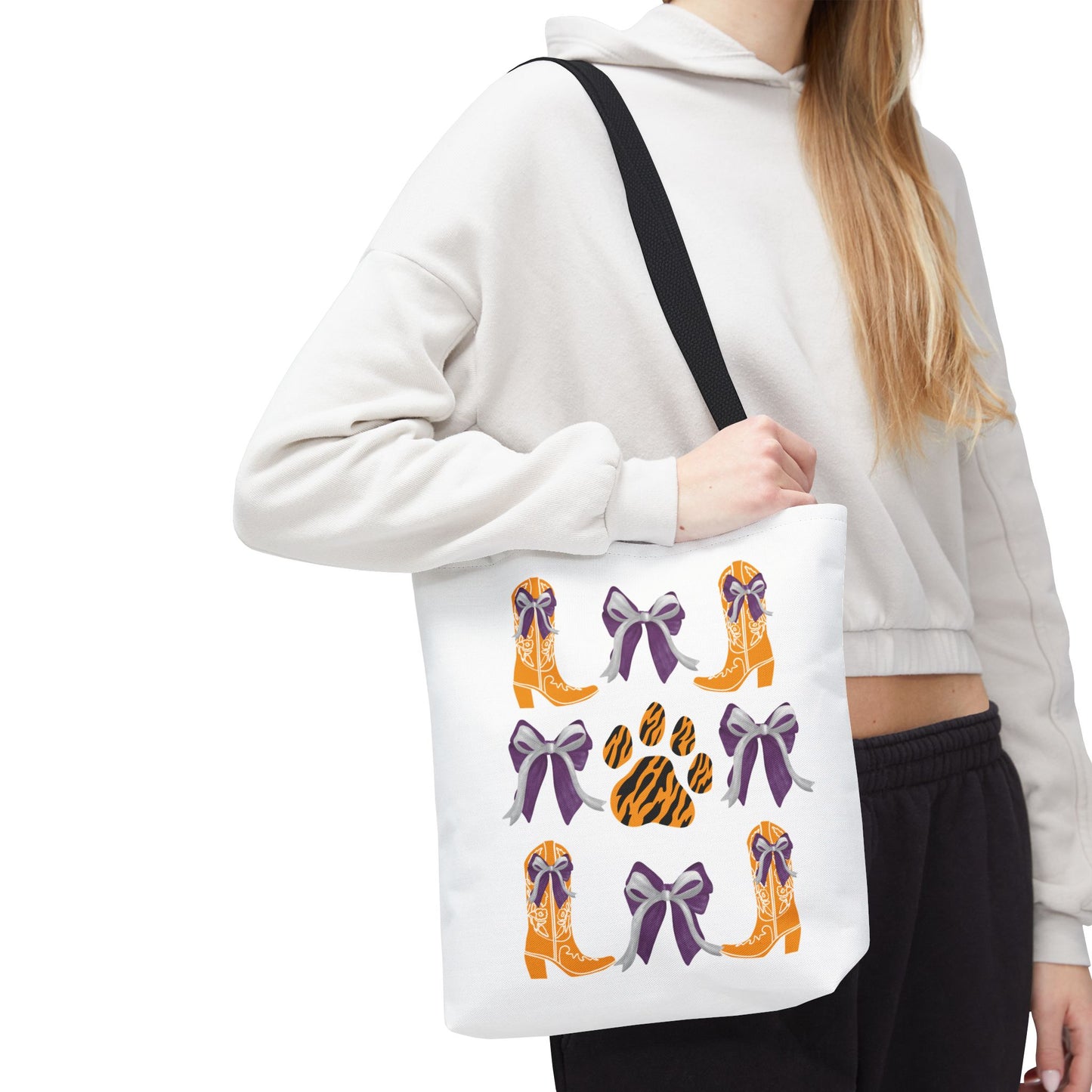 SC Clemson Coquette Bow Tiger Print Tote Bag, Go Tigers, SC Game Day, Clemson, SC, College Student Gift, Graduation Gift, SC Tigers Fan, Clemson Alumni