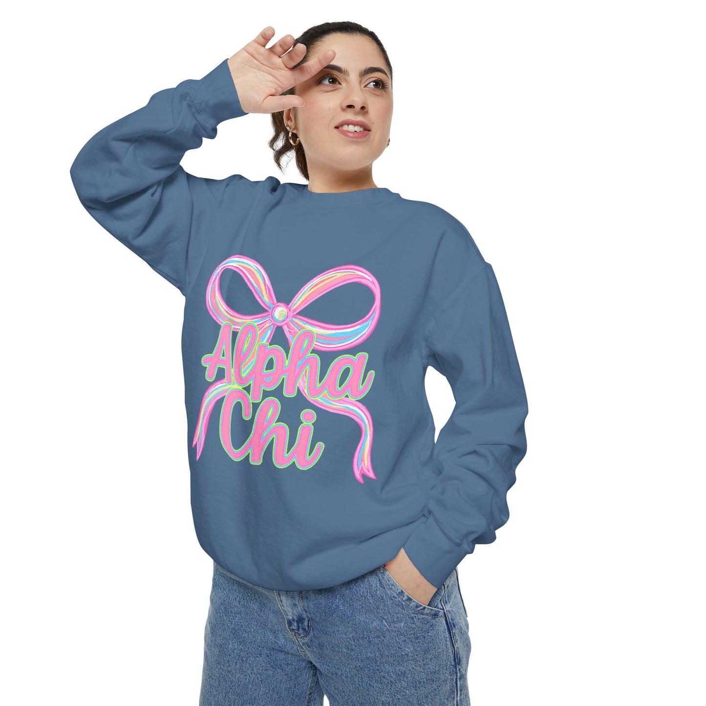 AlphaChi Garment-Dyed Sweatshirt, Sorority Sweatshirt, Personalized Gift, College Apparel, Comfortable Crewneck, Trendy Fashion