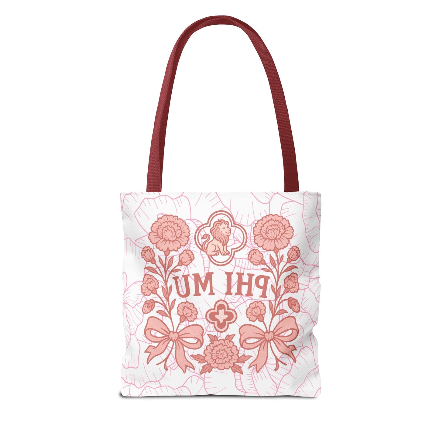 Phi Mu Floral Tote Bag, Sorority Bag, Gift for Sorority Sisters, Pink Floral Tote, College Essentials, AOP Design