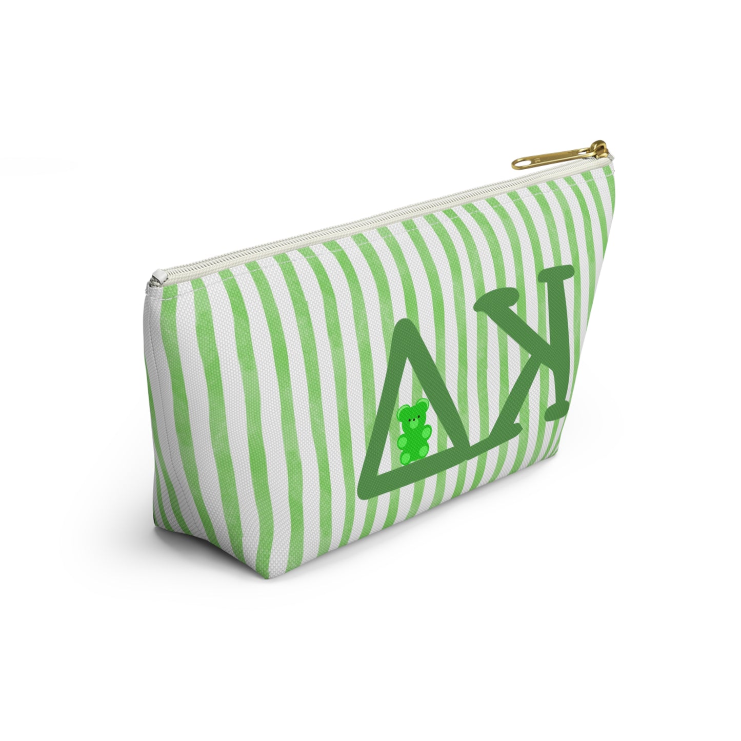 KD Green Striped Accessory Pouch | Cute Makeup Bag, Storage Organizer, Gift for Students, Eco-Friendly Travel Pouch, Teddy Bear Lover Gift
