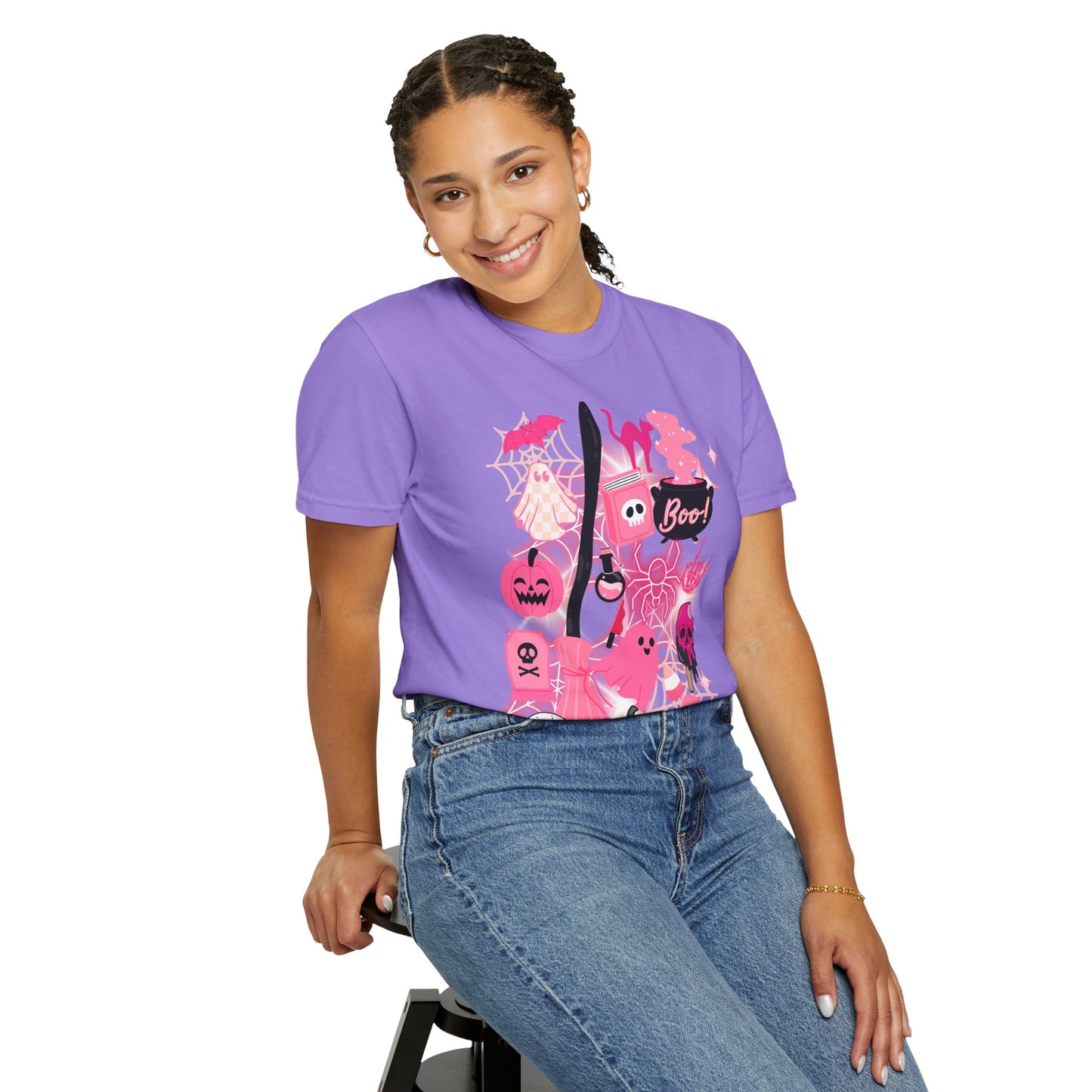 Pink Halloween-Themed Unisex T-shirt, Spooky Shirt, Ghostly Apparel, Boo T-shirt, Fall Fashion, Halloween Costume Top