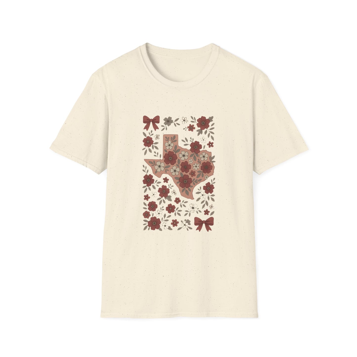 Texas Floral Unisex Softstyle T-Shirt, Vintage Texas Tee, Texas Pride Shirt, Casual Wear, Gift for Texas Lovers, Holiday T-Shirt