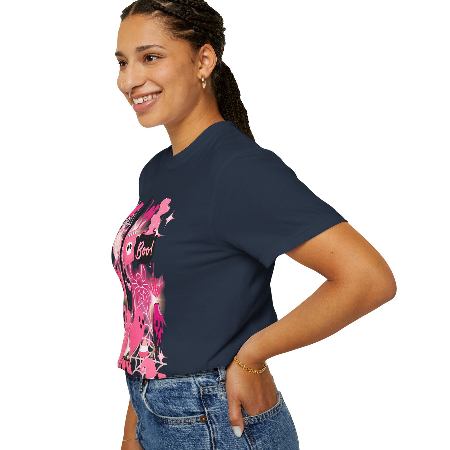 Pink Halloween-Themed Unisex T-shirt, Spooky Shirt, Ghostly Apparel, Boo T-shirt, Fall Fashion, Halloween Costume Top