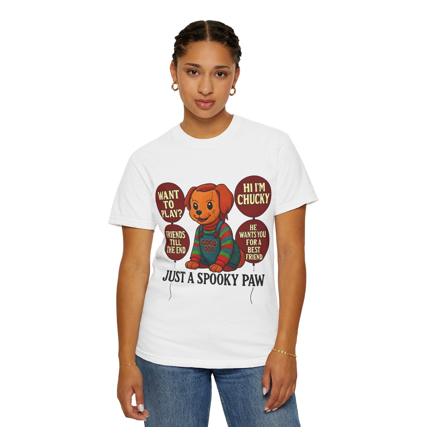 Spooky Graphic T-shirt, Halloween Costume Top, Unisex Tee, Funny Chucky Shirt, Gift for Horror Fans, Cute Spooky Apparel