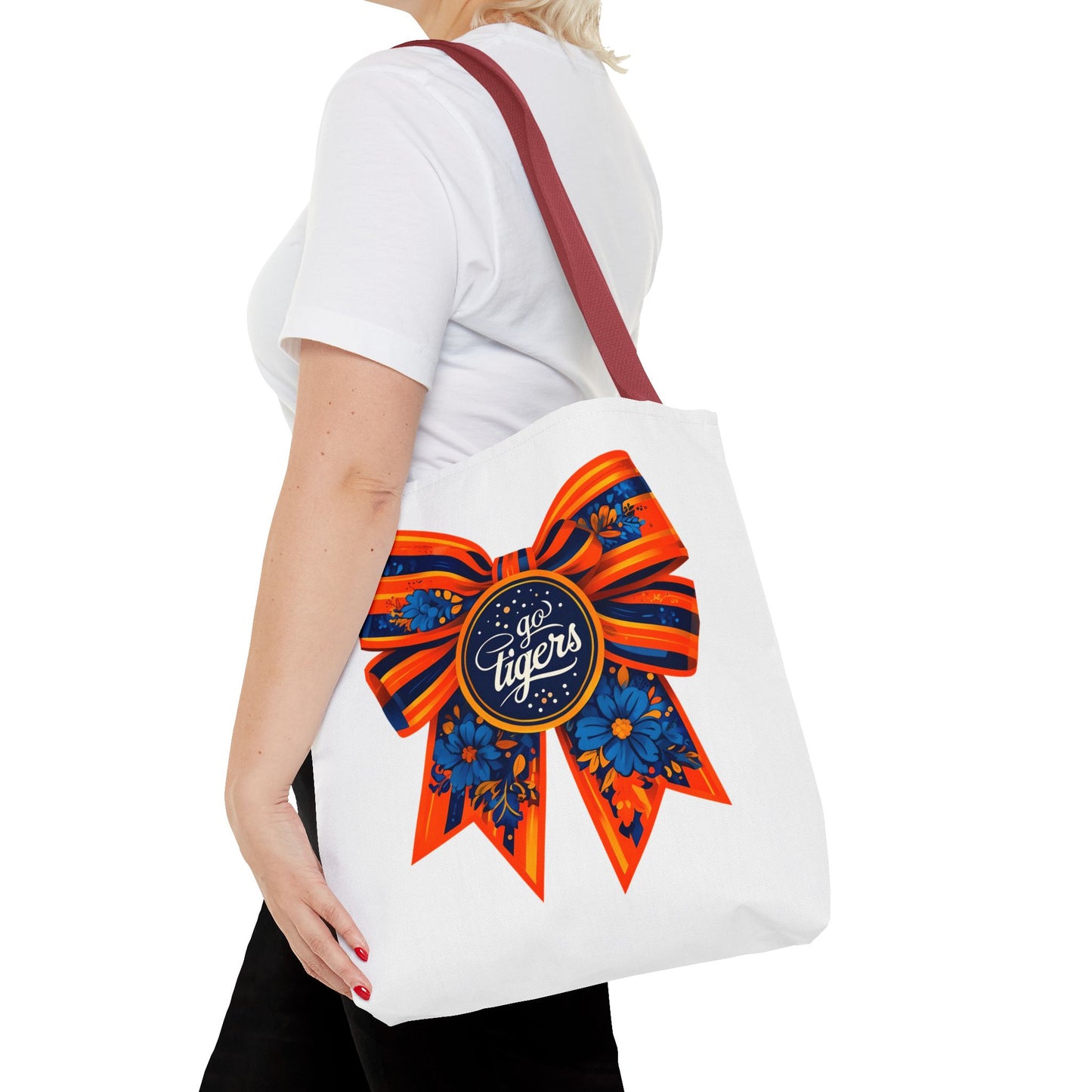 Cheerful Floral Tote Bag - Go Tigers, Sports Fan Gift, Custom Tote, Floral Design, Game Day Bag, Personalized Shopping Bag